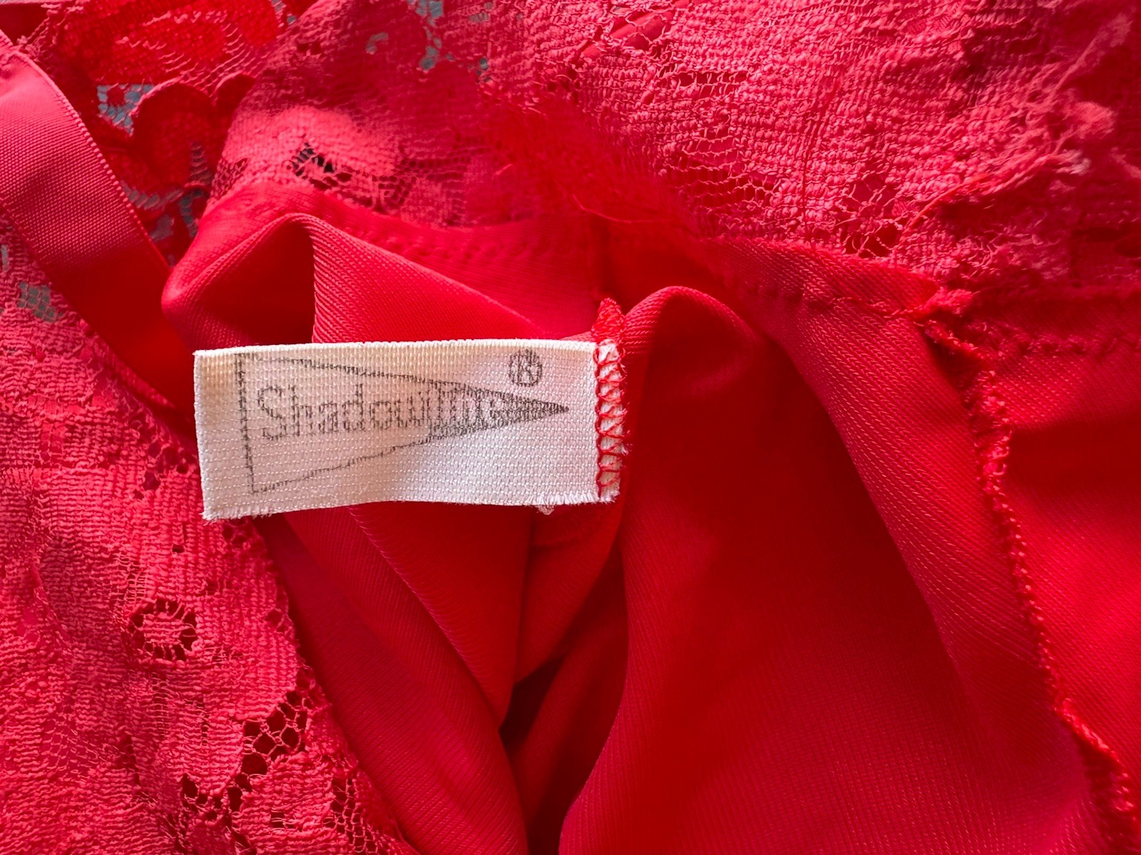 Shadowline Red Lace Trim Nylon Slip, Petite 32 Short, Lace Fabric