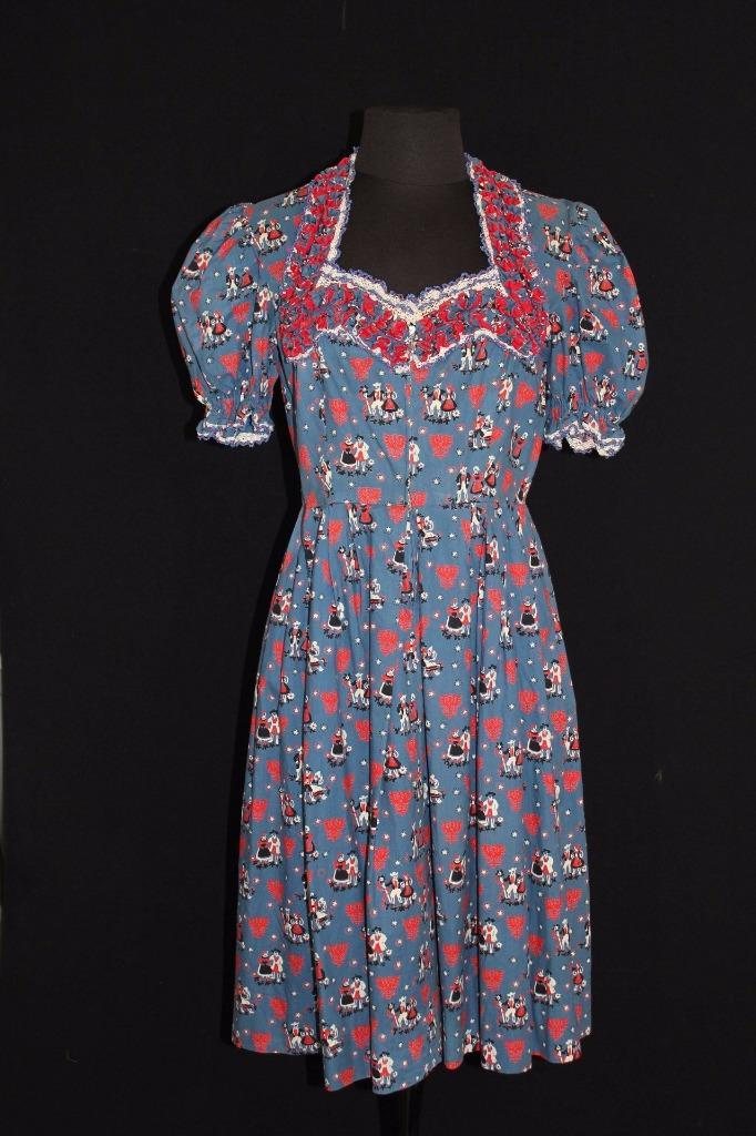 VERY RARE 1940’S WWII ERA GERMAN ETHNIC COTTON PRINT DRESS SIZE 6