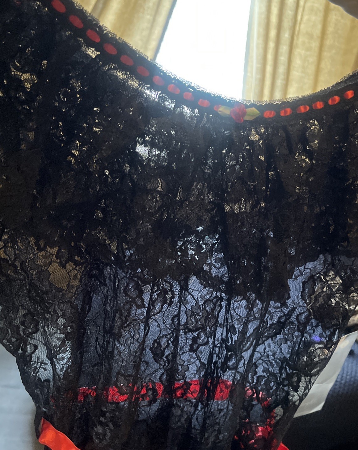 Vtg Stroke of Midnight black Lace Off Shoulder Lingerie Gown 80’s L USA