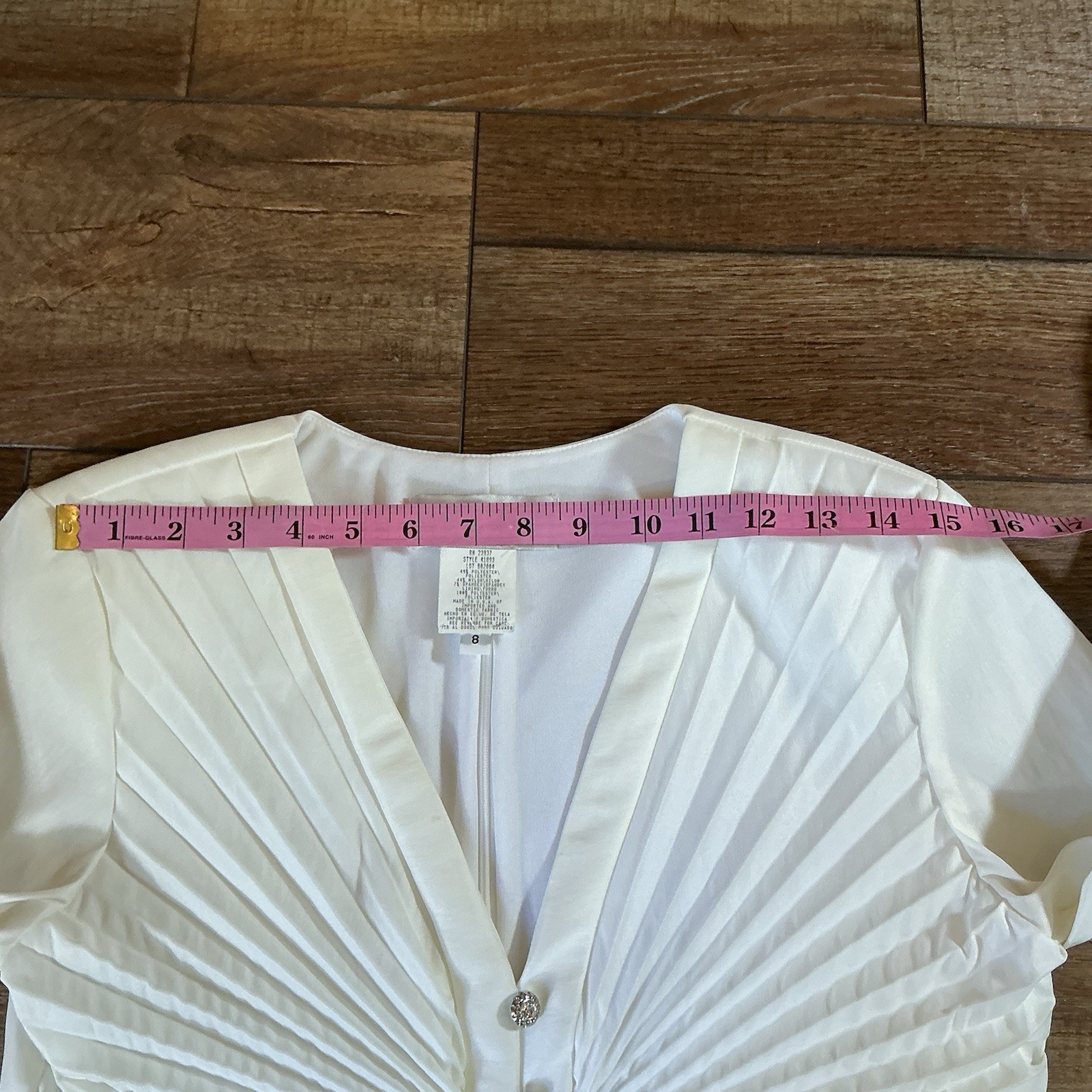VINTAGE Size 8 – JR Nites Pleated White Blouse Rhinestone Buttons USA Made 34708