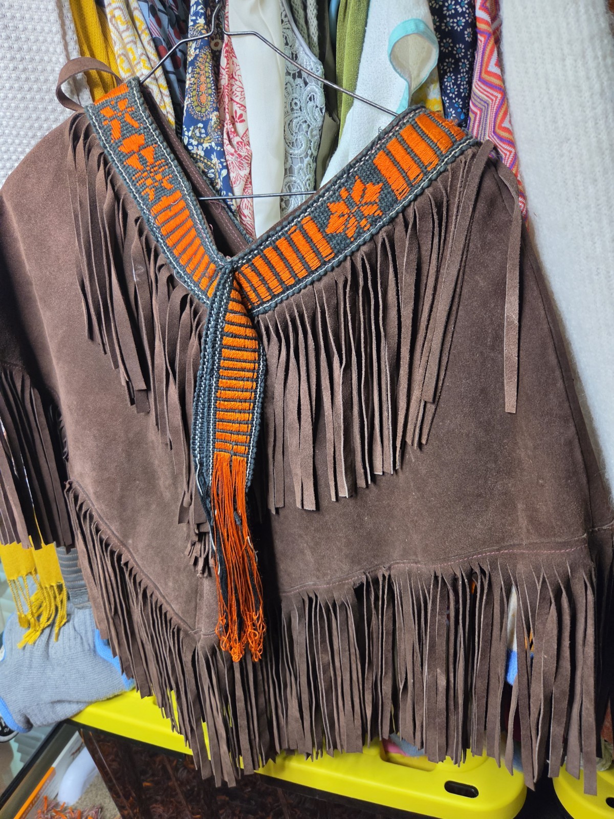 Vintage 1970s Leather Suede Ponch Brown W Fringe