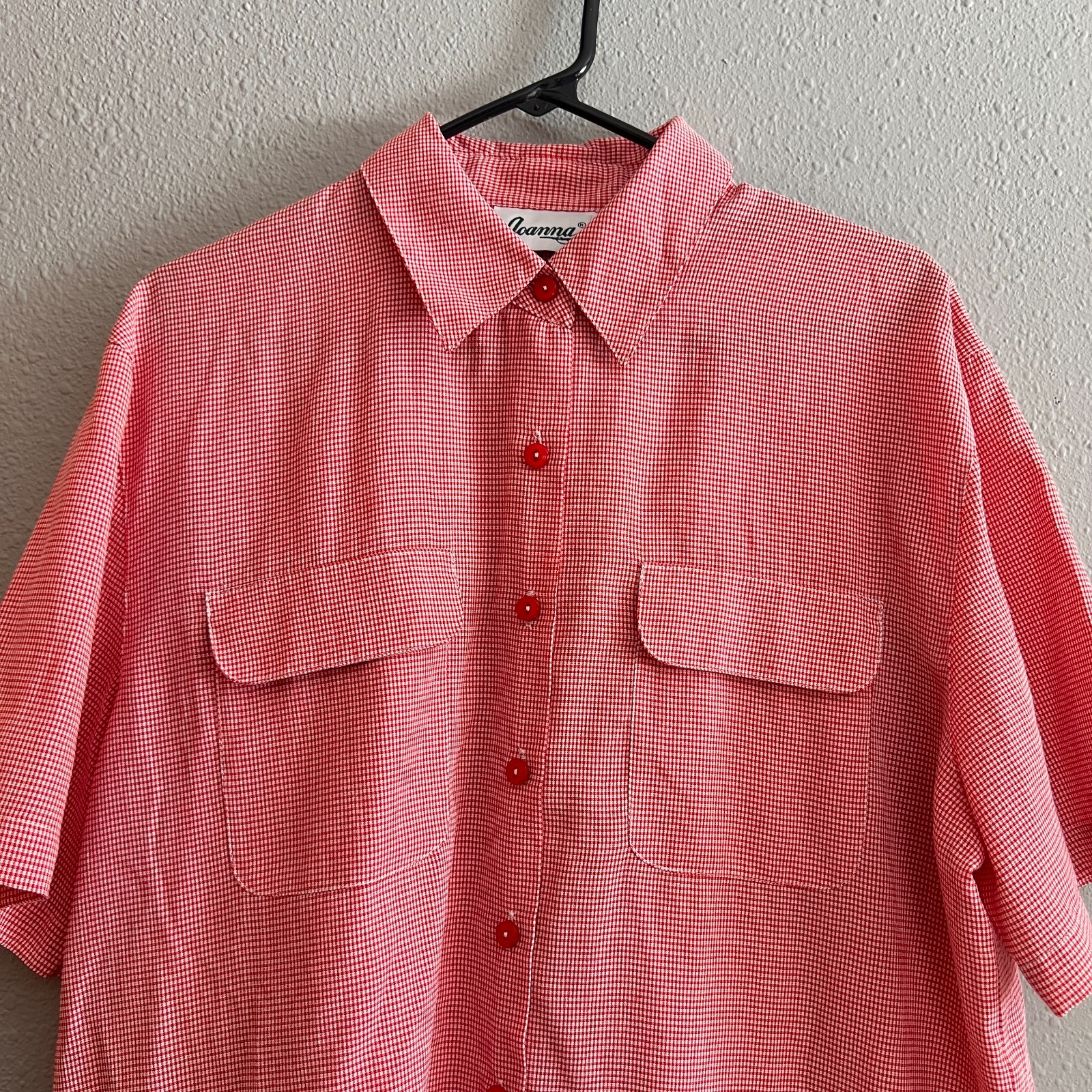 Vintage Joanna Red White Check Short Sleeve Blouse with Chest Pockets Size L ***