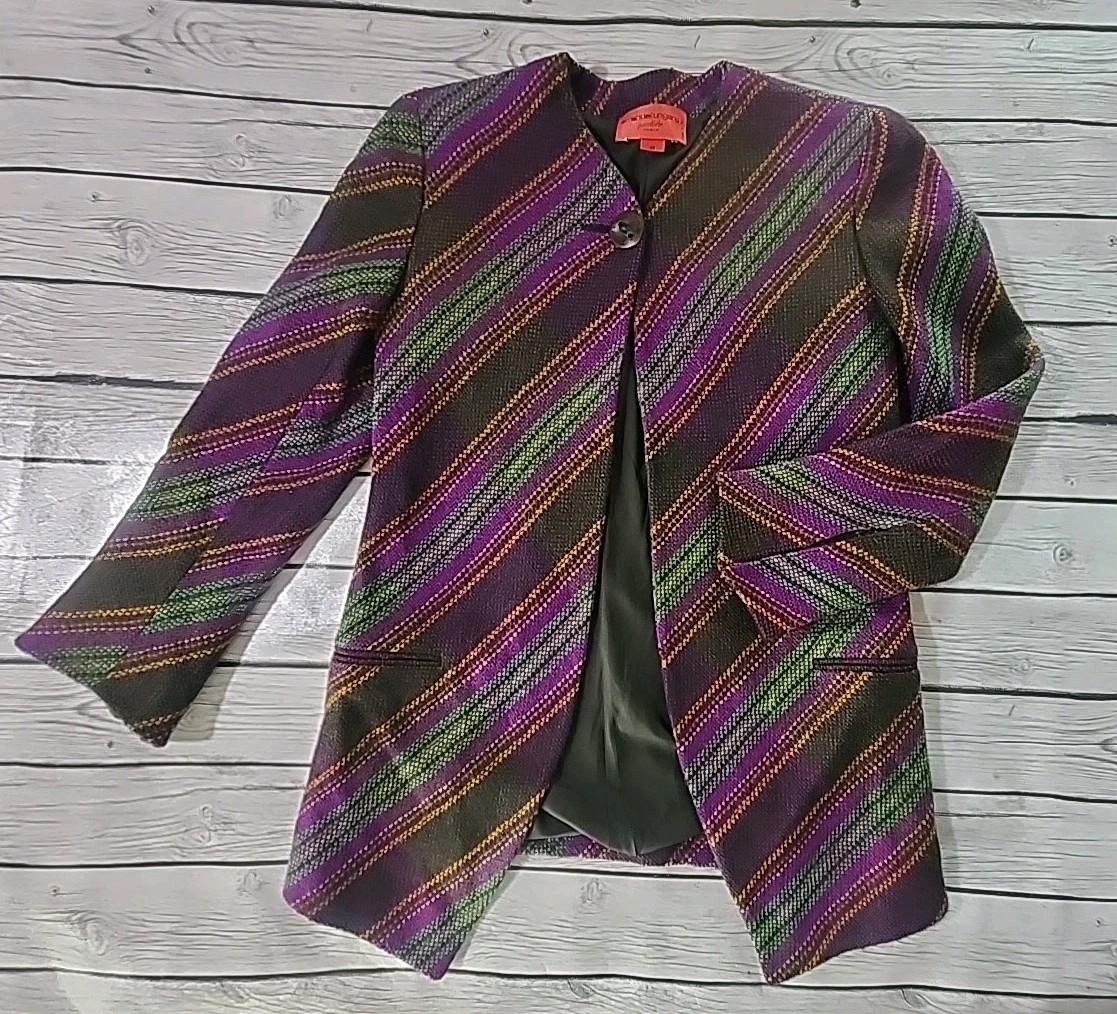 VTG Emanuel Ungaro Parallele Paris Italy Wool Tweed Jacket Sz Med/8 Purple Green