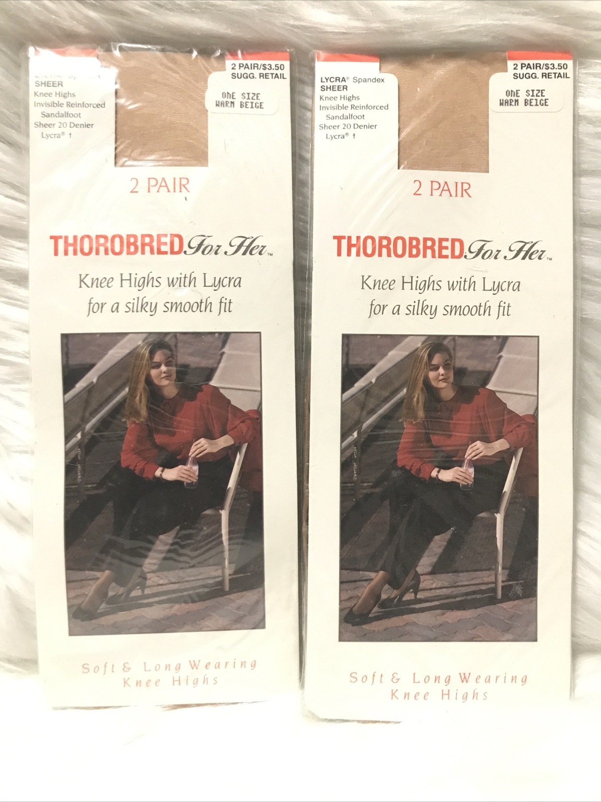 Vintage Thorobred For Her Warm Beige Nylon Knee Highs 4 Pairs New 20 Denier
