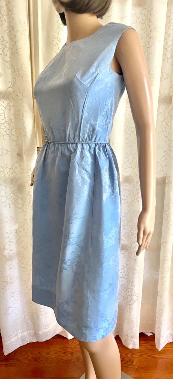 1960s Vintage Satin Damask, Sleeveless Sheath, Wiggle Dress, Size Small