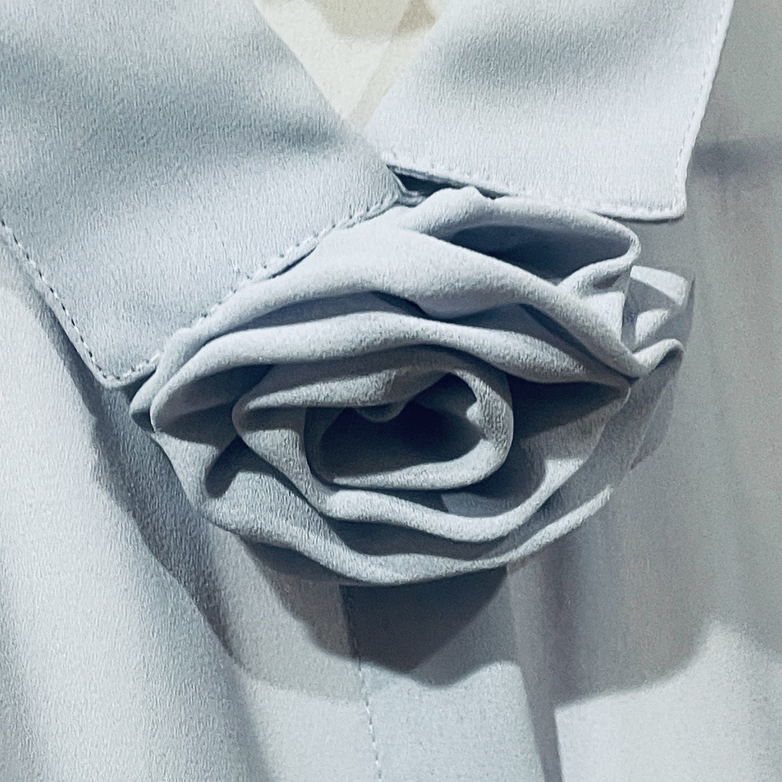 Vtg Frere Jacques Pastel Periwinkle 70’s 80’s Blouse Rosette Flower Accent Sz 8