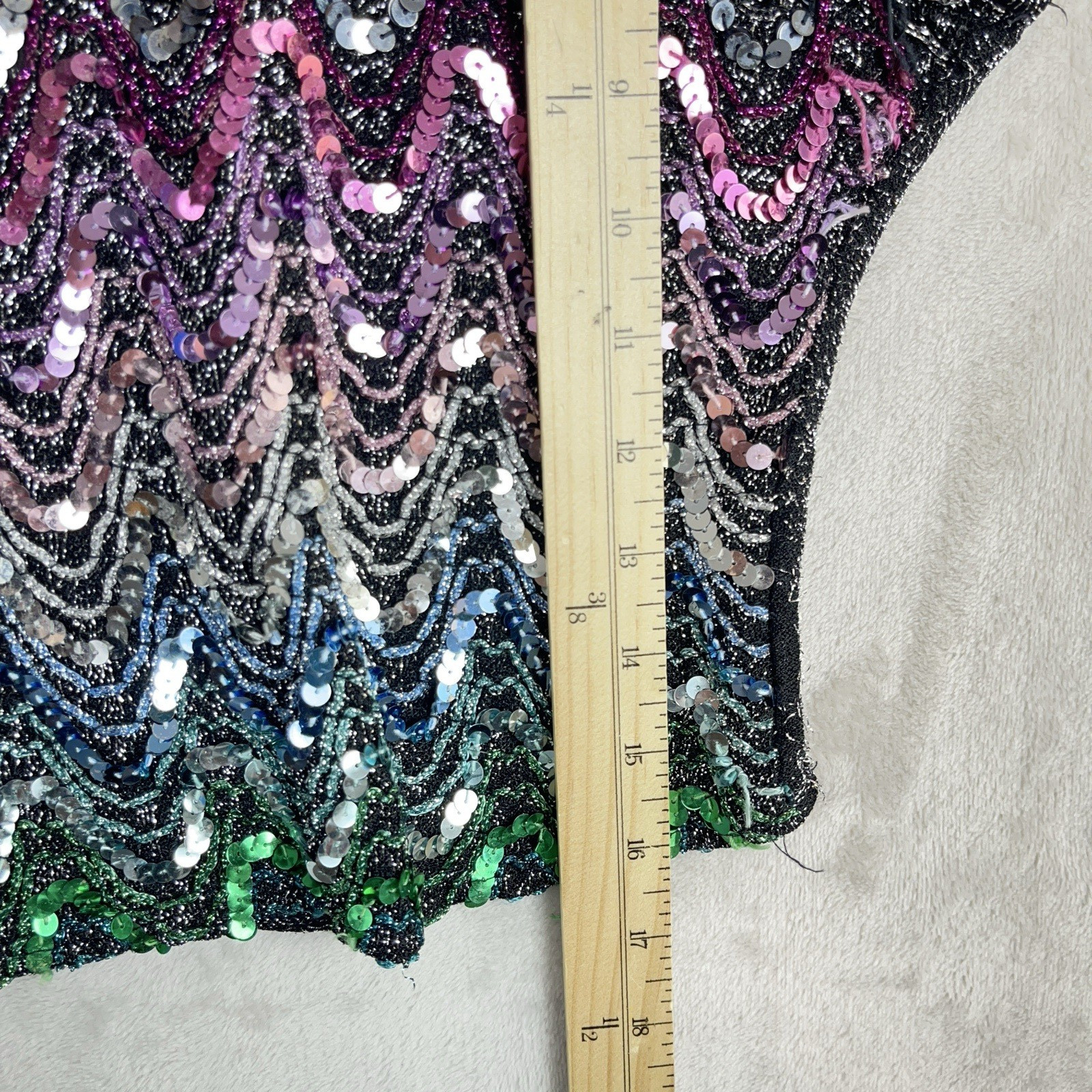 Vintage 70s Rio Rainbow Sequin Blouse Disco Sequin S/M Studio 54 Union Made