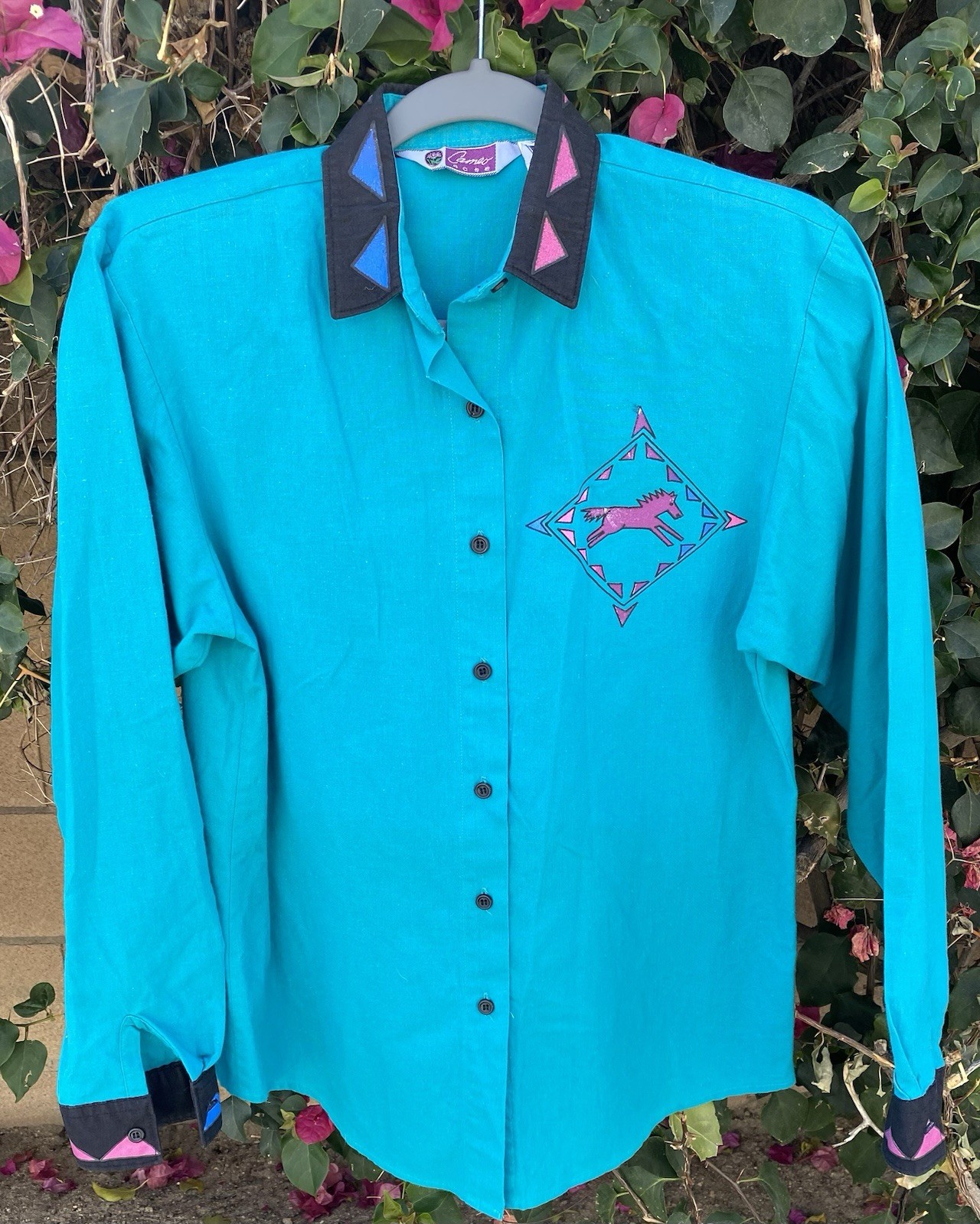 Vtg Cameo Rose Western Southwestern Shirt Top Blouse Horses 80s 90s Cowgirl XS
