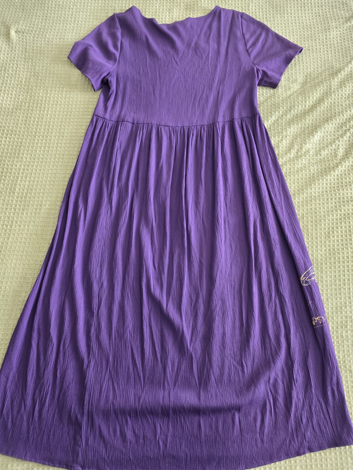 Vintage 80s 90s Purple Rayon Dress Hand Painted Fish Womens Large XL Whimsical