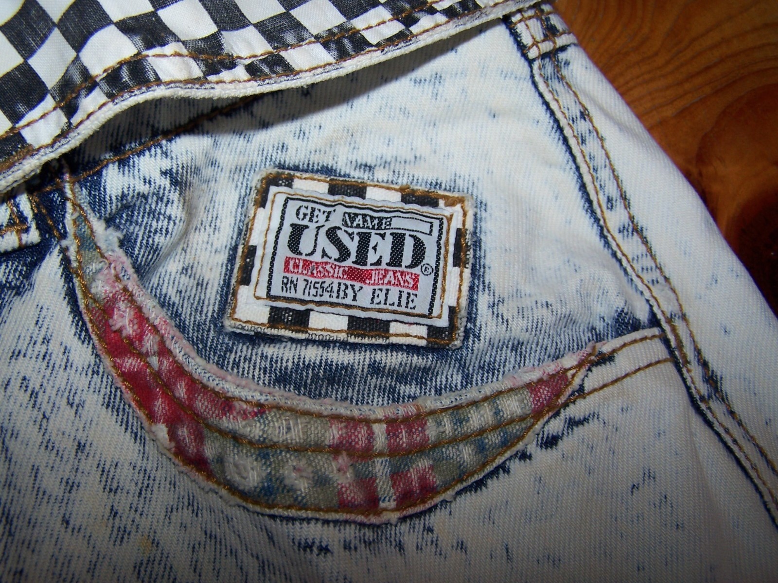 Vintage GET USED by ELIE High Waist Checked Plaid Patches Hip Hop Mom Jean 28