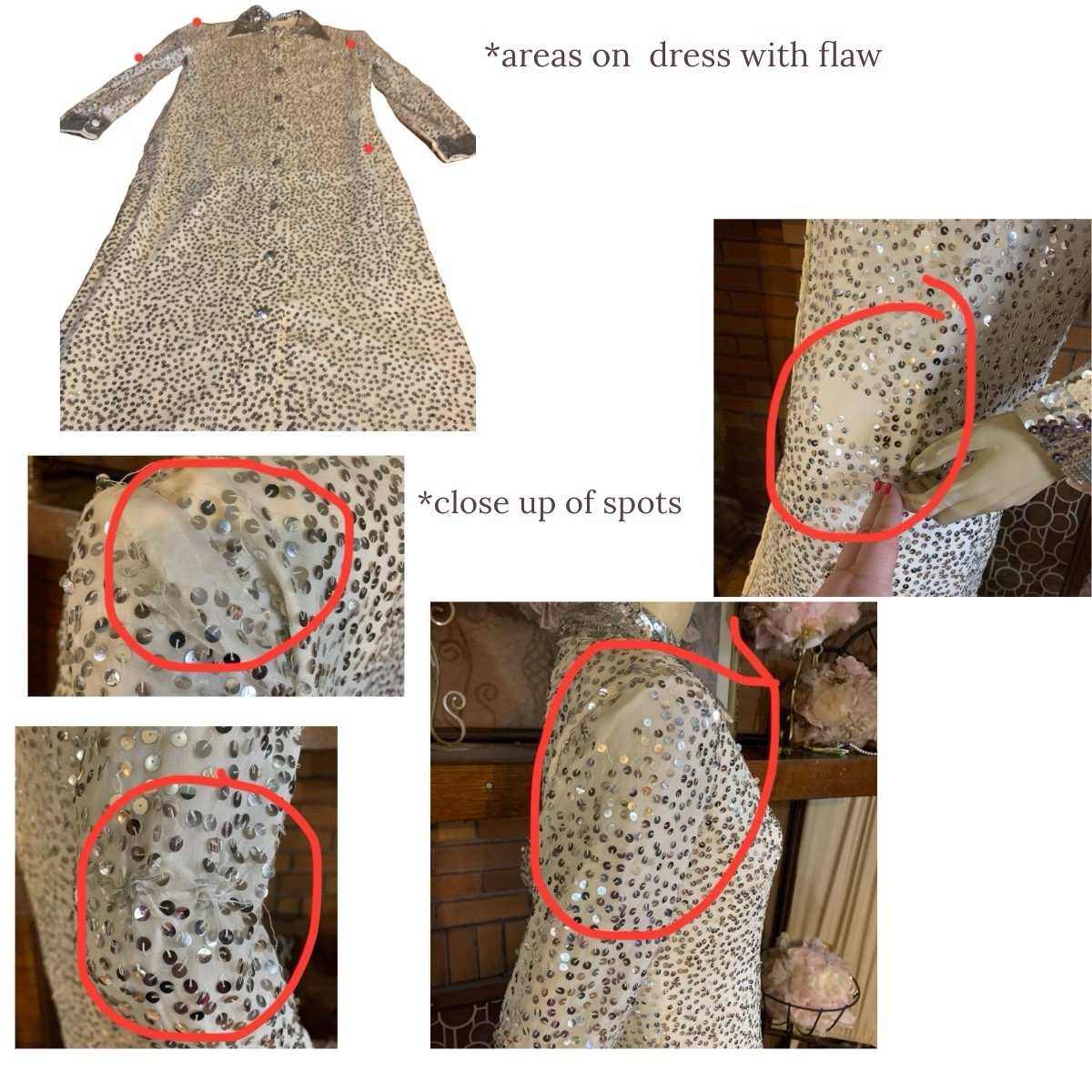 VINTAGE 1960’S CREAM & SILVER SEQUIN LONG SLEEVE PARTY DRESS SIZE SMALL