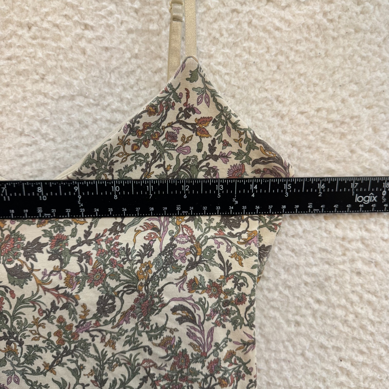 Y2K Vintage Camisole Tank Top Medium Beige Floral Boho Fairy Grunge Shelf Bra