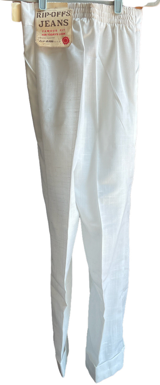 Vintage NEW 1970s Bell Bottom Sun Jeans Retro Unisex Sz 9 10 32×32 White Flare