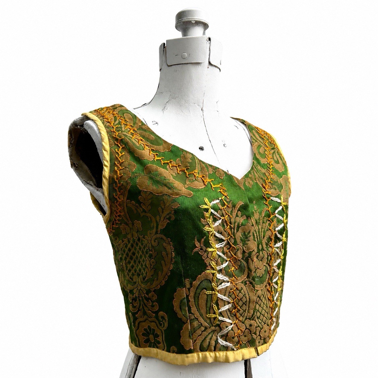 Antique Circa 1900 Central European Folk Costume Brocade Women’s Bodice Vest S