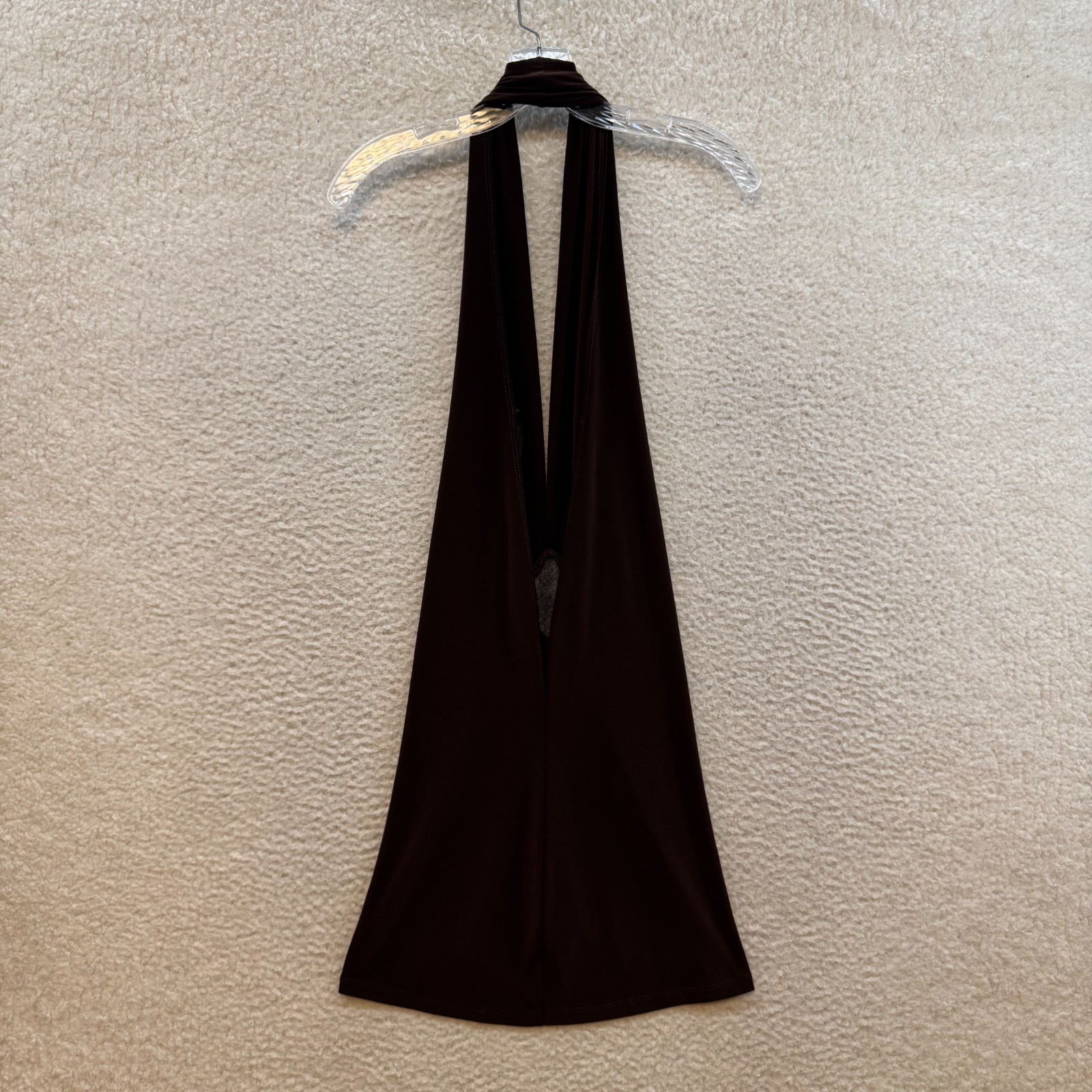 90s Y2K Vintage Halter Mini Dress Medium Brown Plunge Backless Rhinestone Gogo