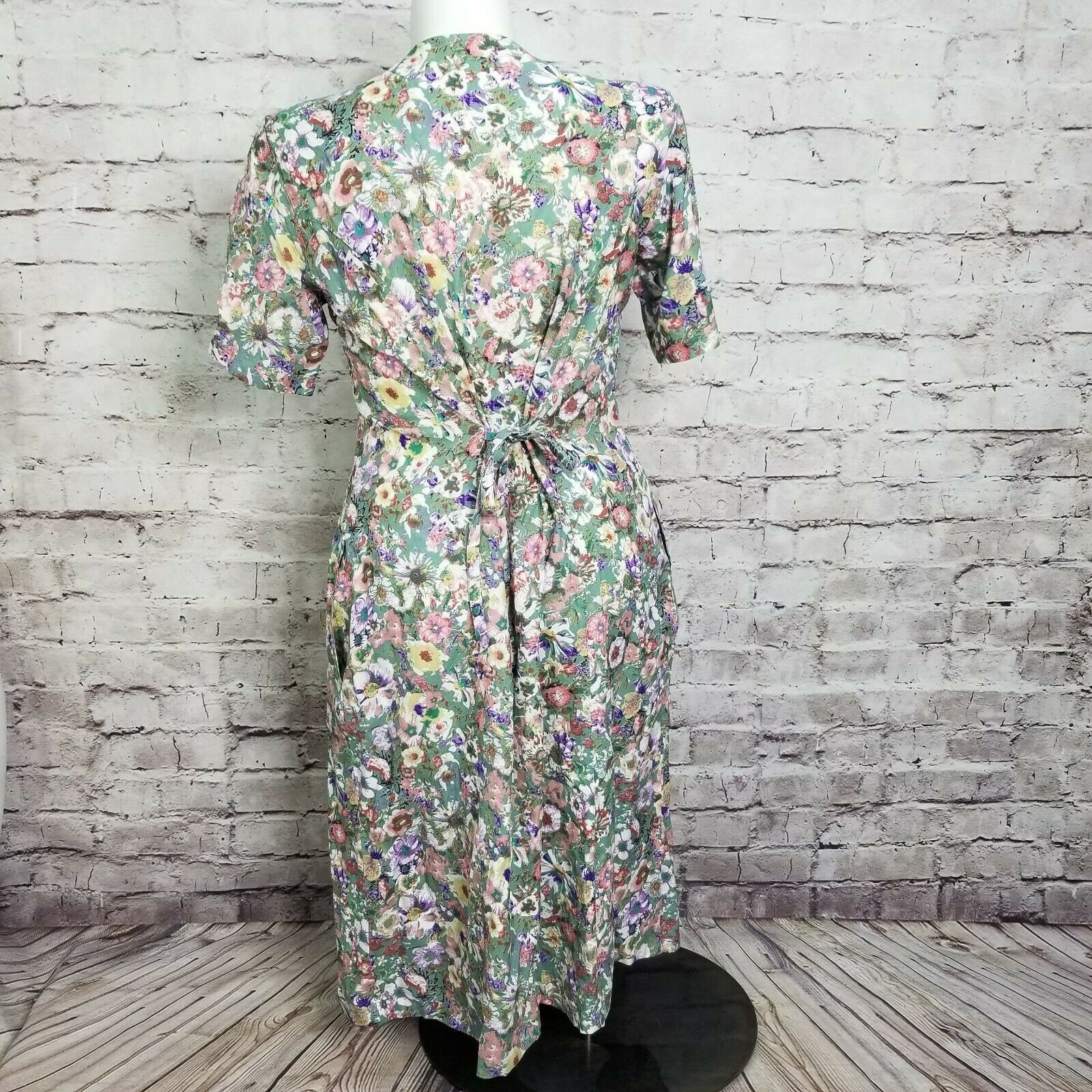 Vintage 90s Serengeti Size 14 Cottage Core Prairie Floral Tie Back Pleated Dress