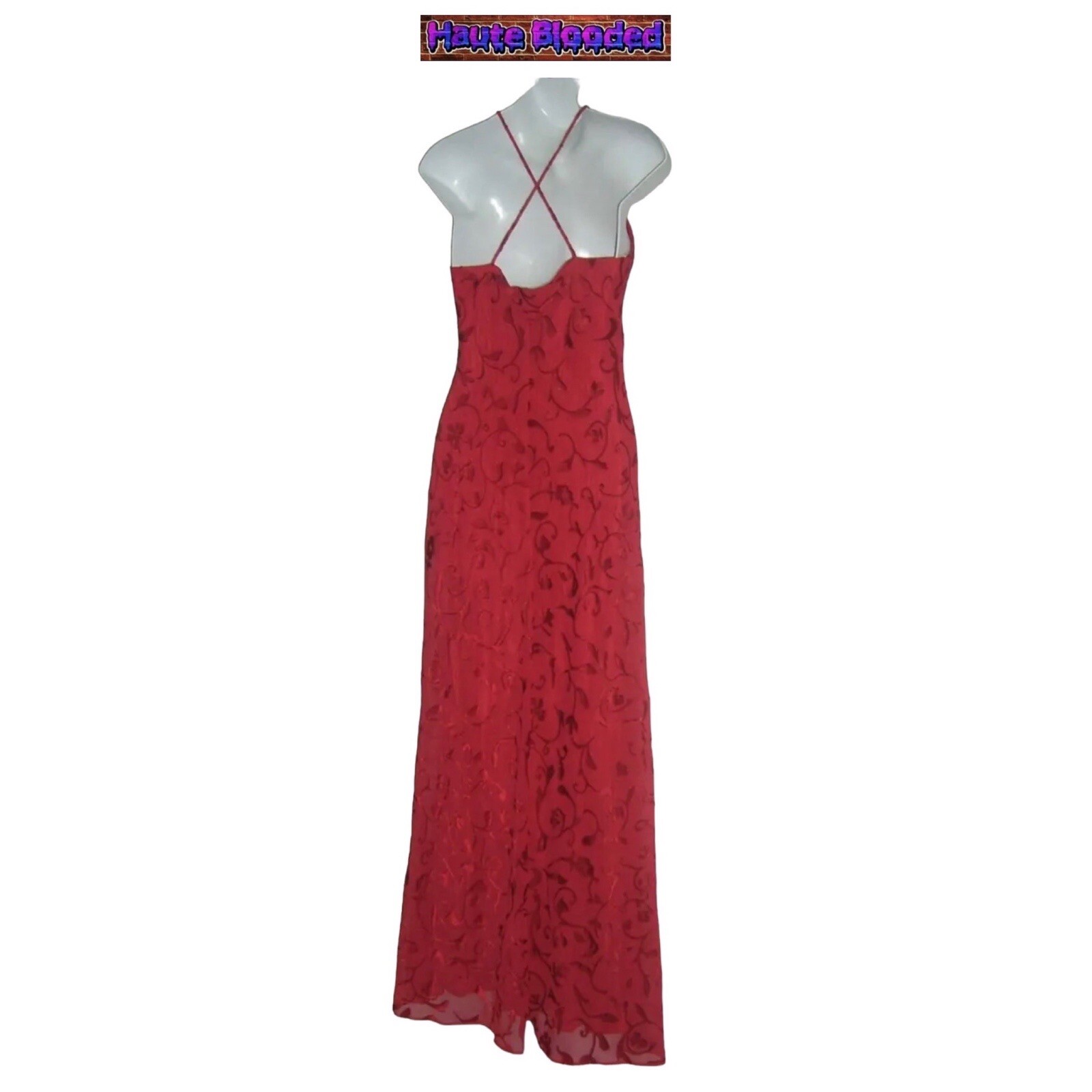 Vintage 90’s Dress 579 Friends Red Maxi Flower Crushed Velvet y2k Fairy Cottage