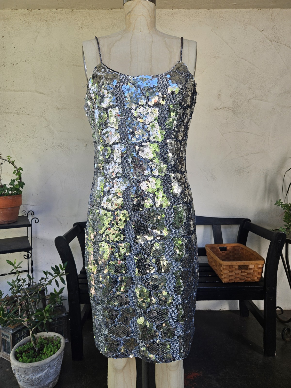 Vintage 90s Silver Metallic Sequin Cocktail Party Dress Size 10 Medium Tank…