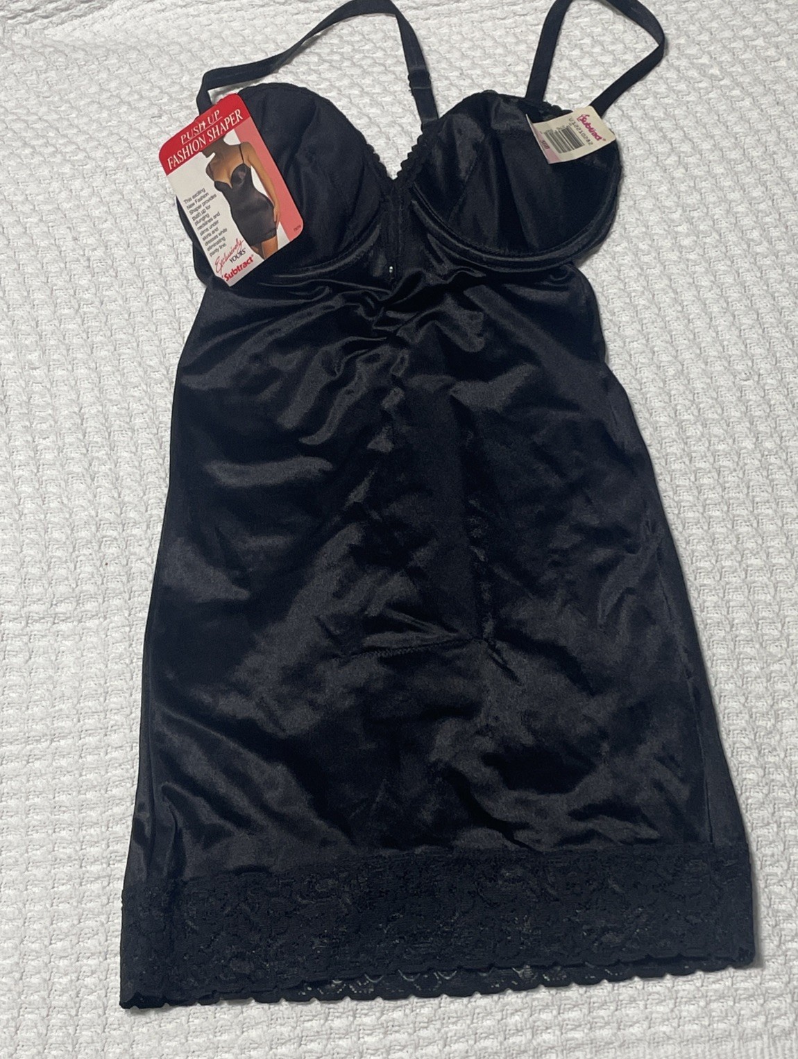 Vtg Subtract Black Push-Up Shapewear Body Suit Sz 36B Union Label 7879 Nylon