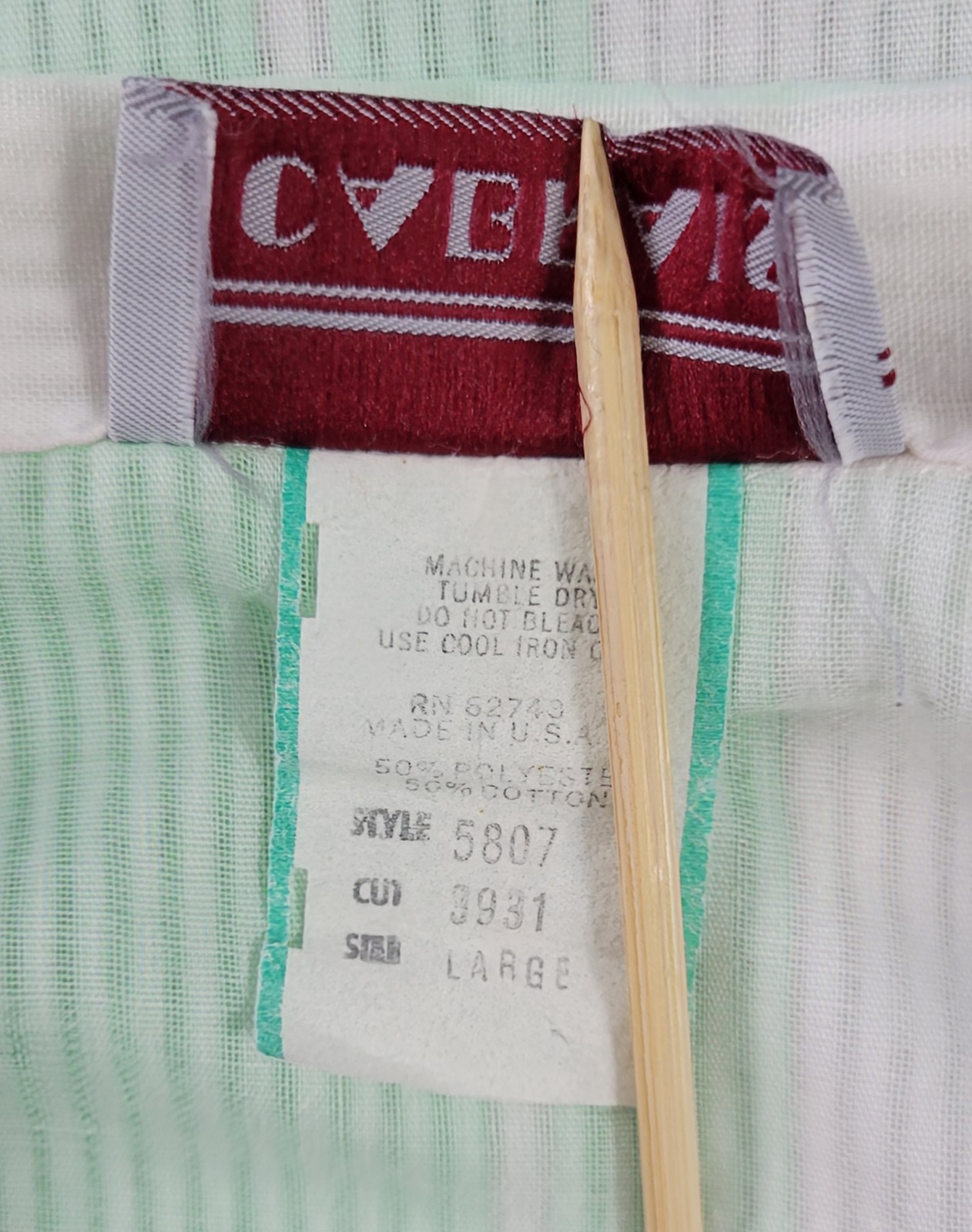 Vintage Cabrais Oversized Mint & White Striped Button Down Shirt Size Large