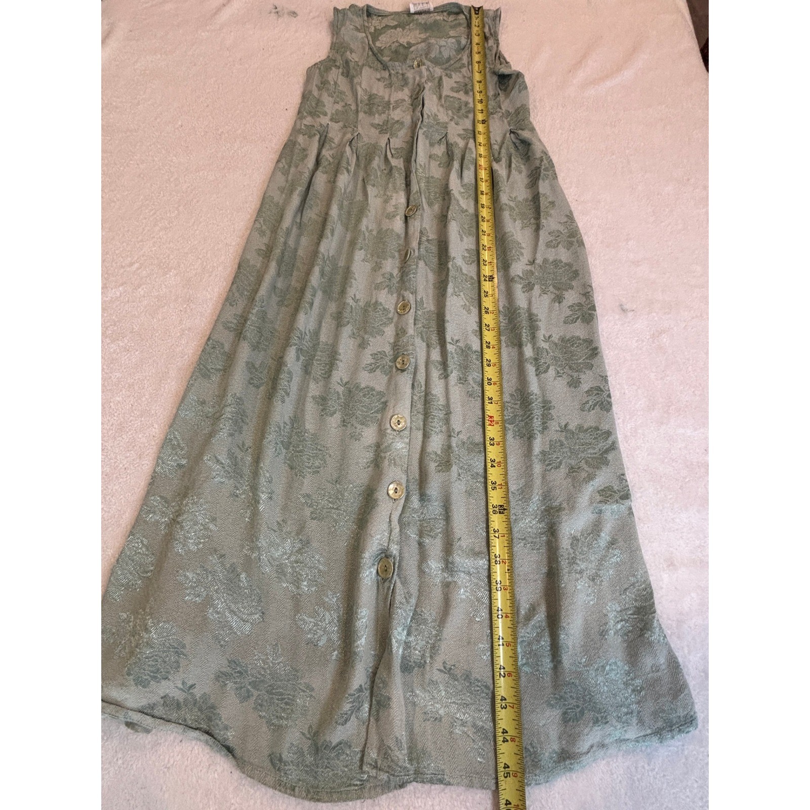 Moda International Vintage Sage Green Floral Jacquard Button Front Maxi Dress XS
