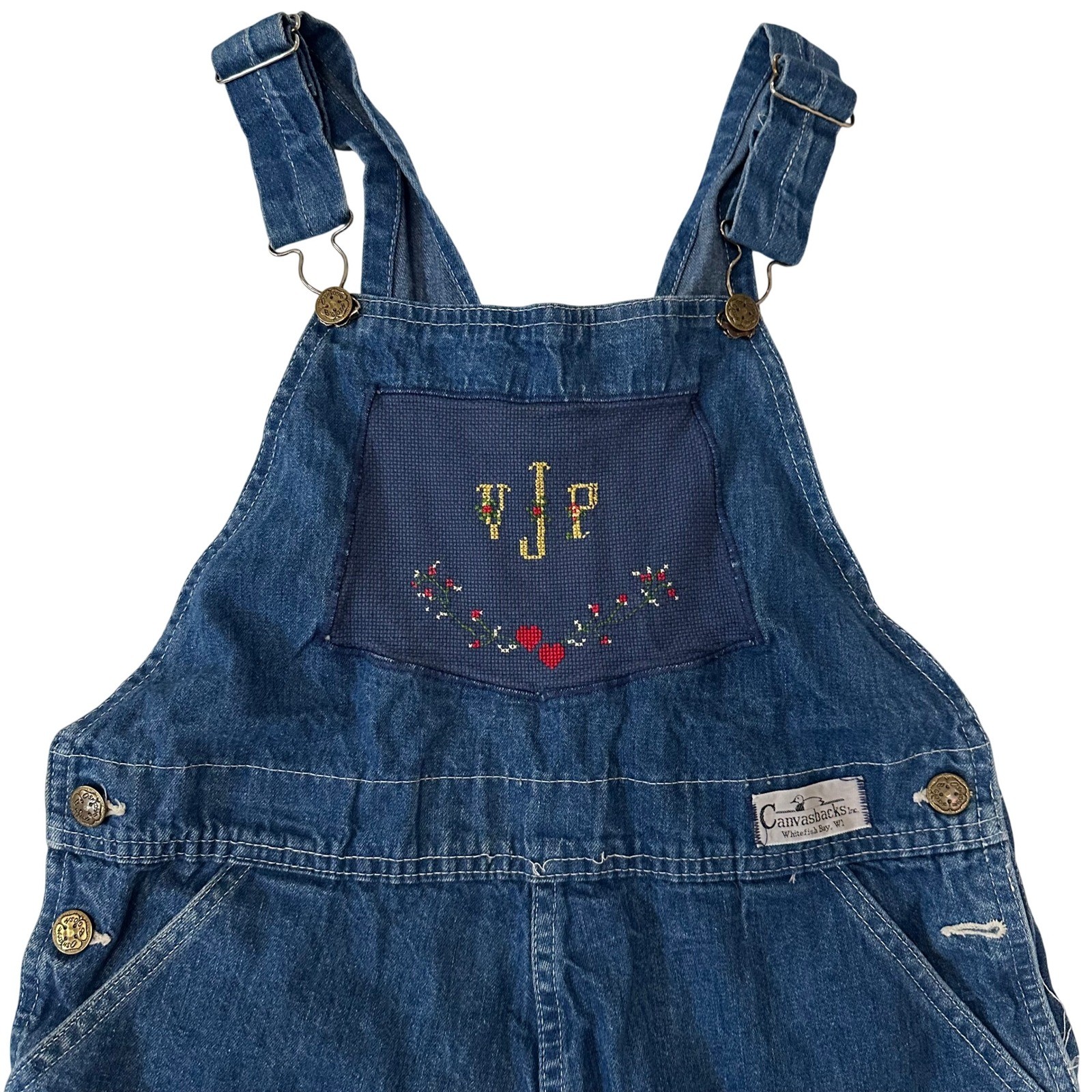 Vintage OshKosh Bgosh Canvasbacks Denim Overall Dress Embroidered VJP Size 11