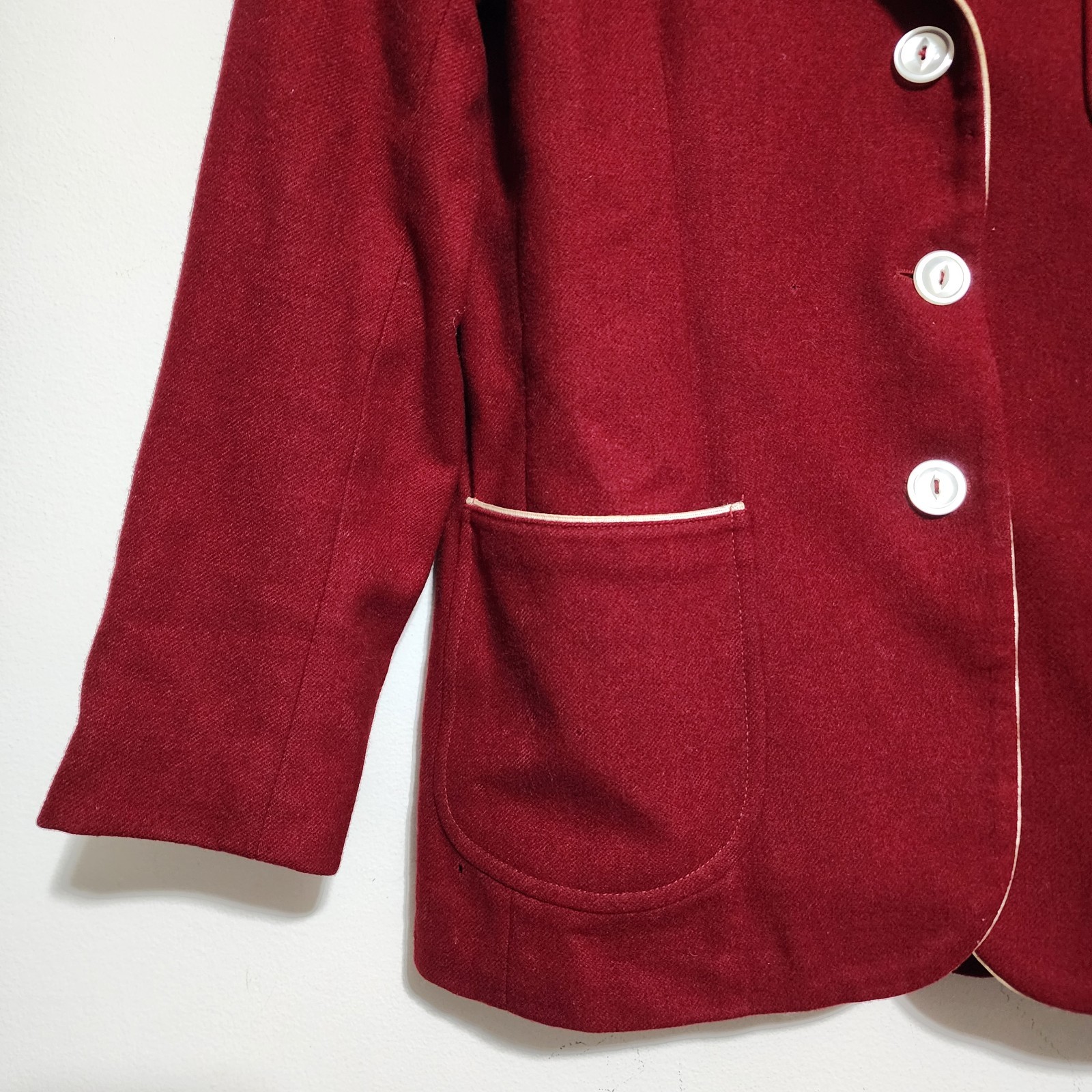 Vintage 70s Russell Sage College Wool Blazer Jacket Womens 10 R Piped Trim 1979