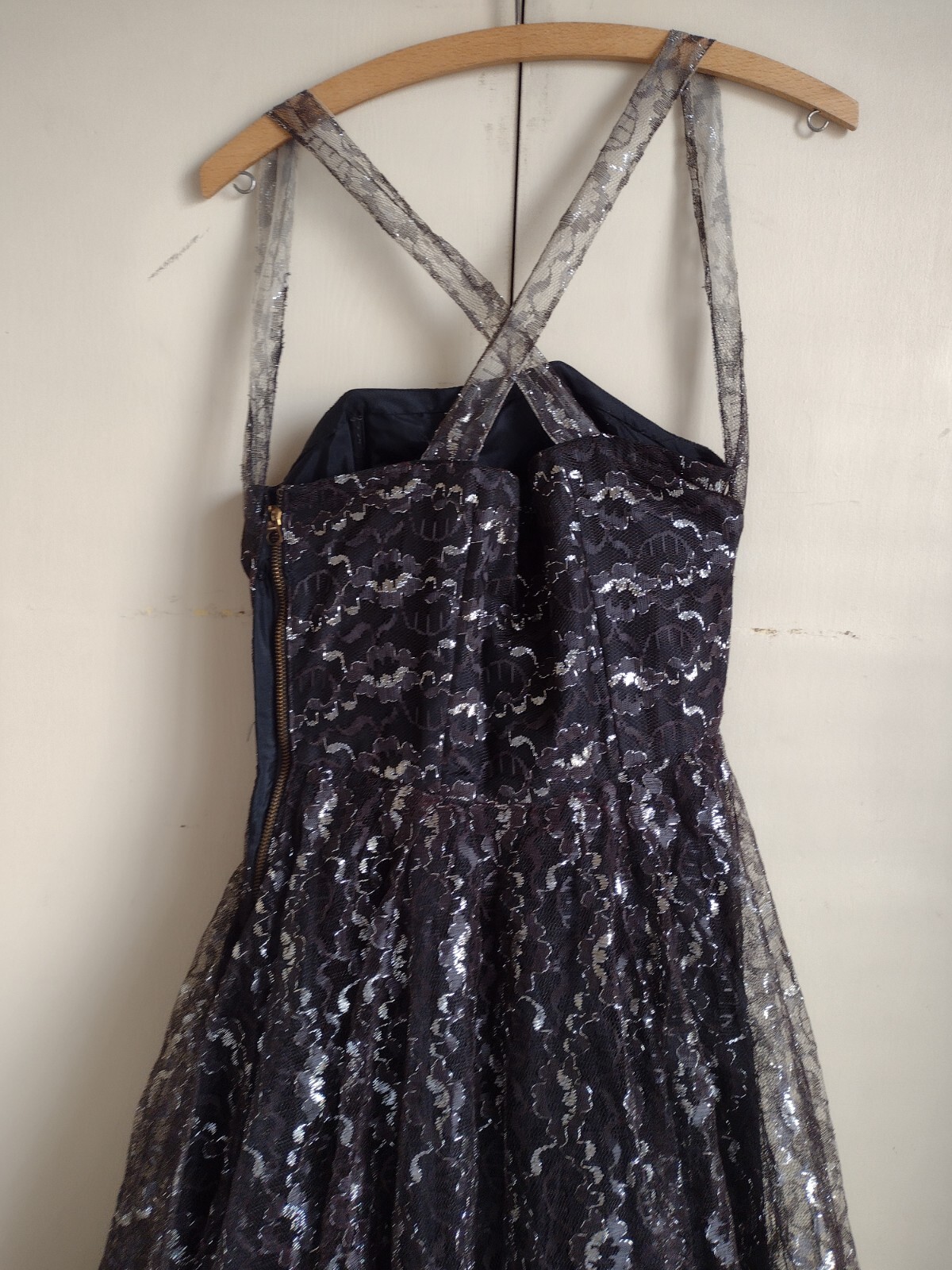 VTG 50s Lace Prom Dress Nip Waist Full Skirt Pinup Whimsigoth Mid Century 60s