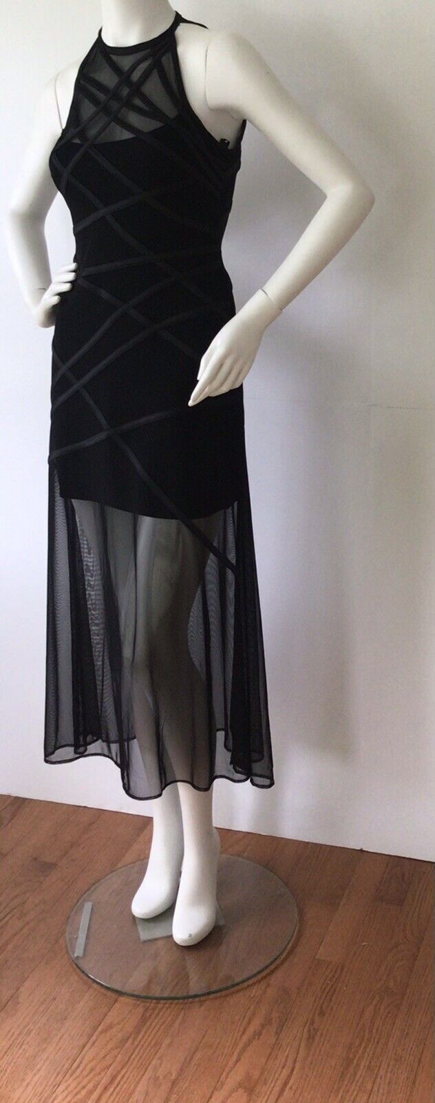 TADASHI Black Mesh Illusion Formal Cocktail Dress (Size 4)