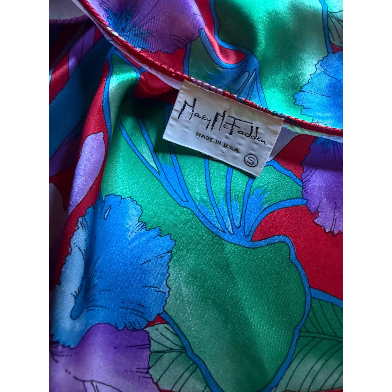Vintage Mary McFadden Mini Dress Red Satin Tropical Resort Beach Cover Up S USA