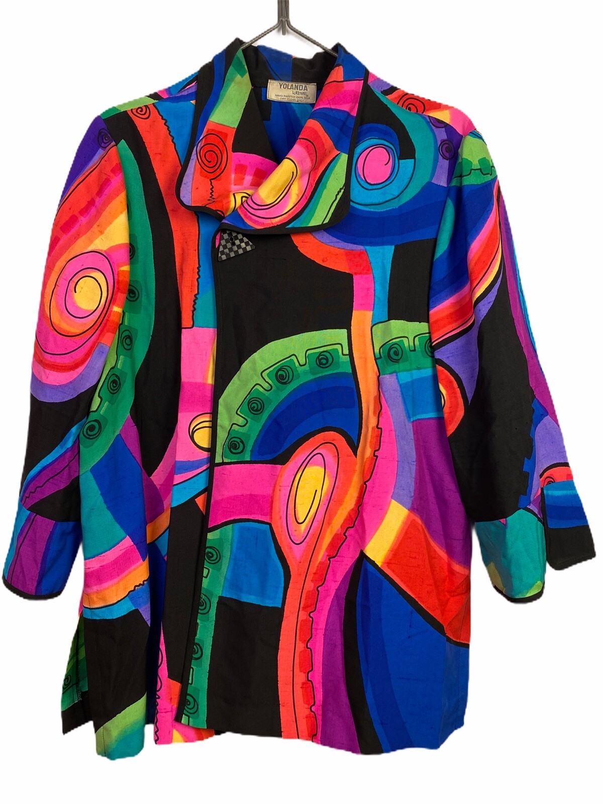 Vintage 1980 Yolanda Loreme Hand Painted Silk Vibrant Color Block Retro Costume