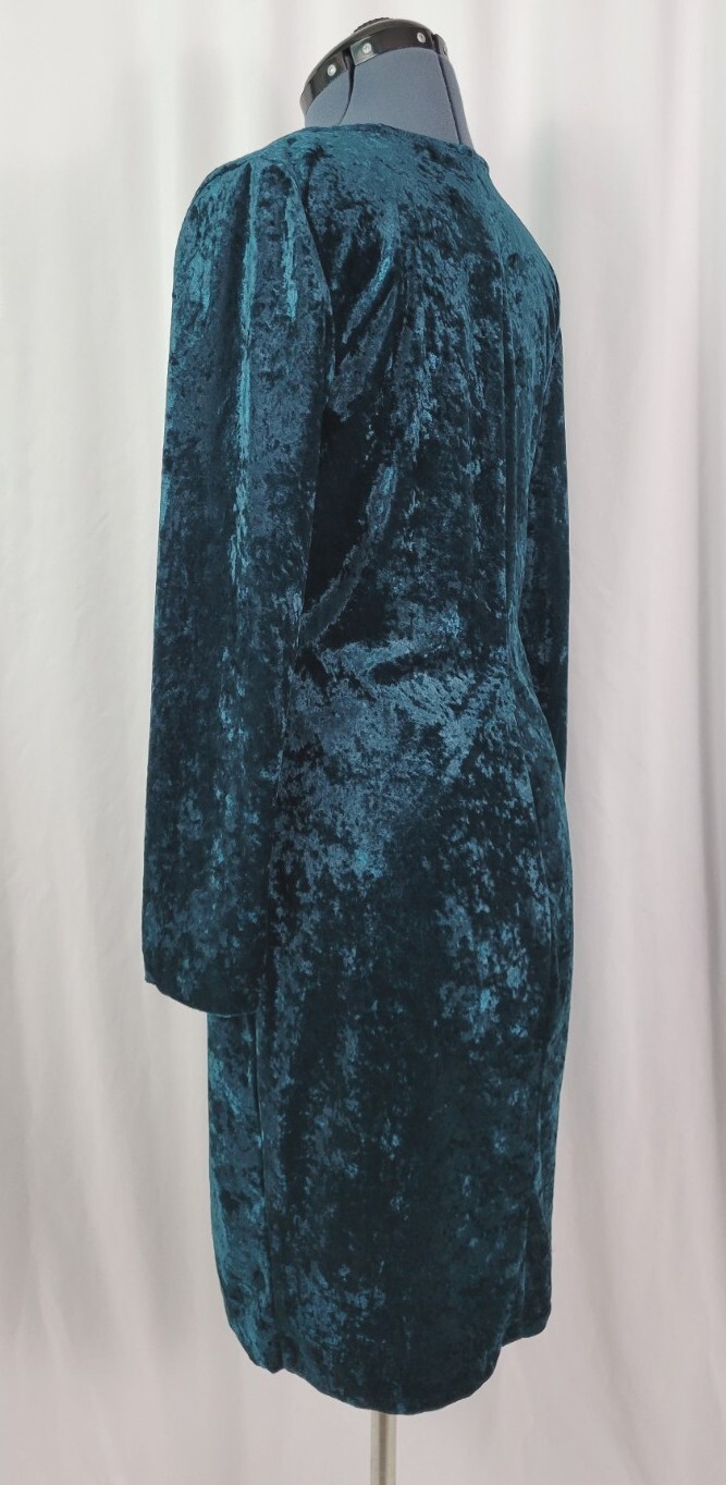 Vtg Molly Malloy Teal Green Crushed Velvet Wiggle Dress w Lace & Beads Size 12