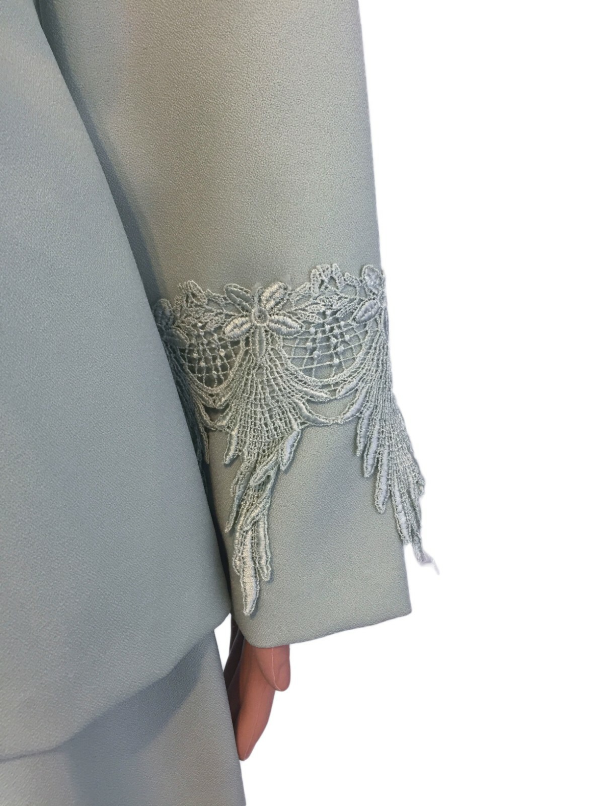 Vintage Mode Sara Light Green Blazer and Skirt Set w/ Floral Lace Trim Sz Large