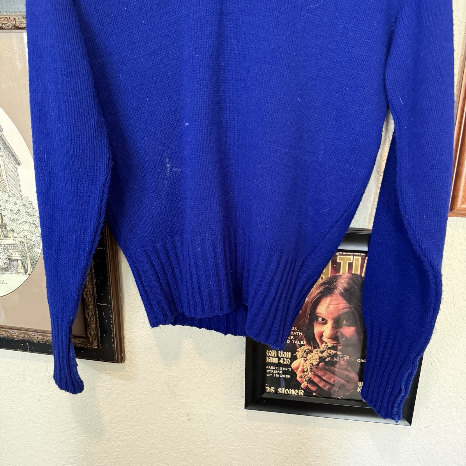 Vintage 50s/60s RARE Keller Sports OKC Blue Wool Cheer Knit Sweater Size Medium