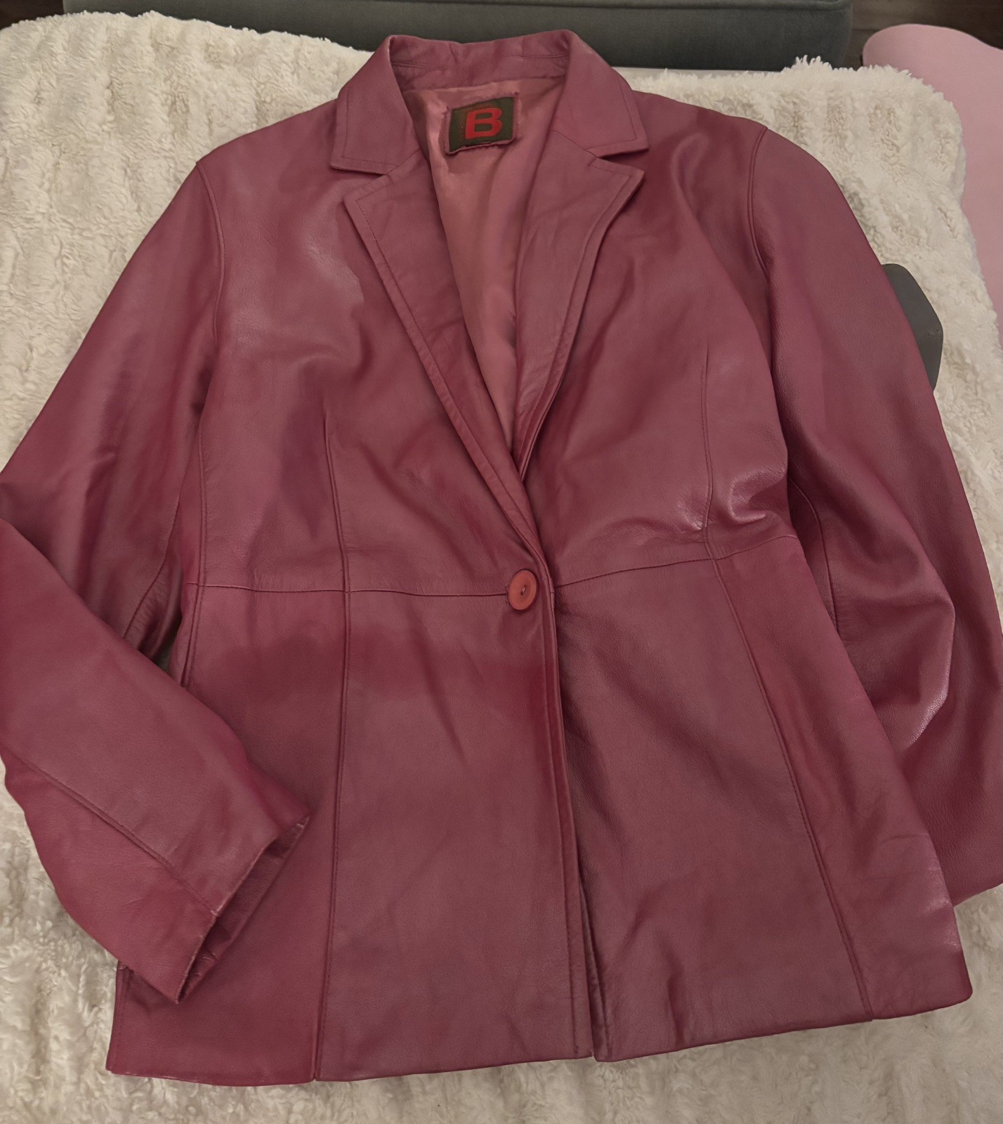 Vintage Bernardo Collection leather jacket 1995 Women’s Sz M Berry pink Barbie