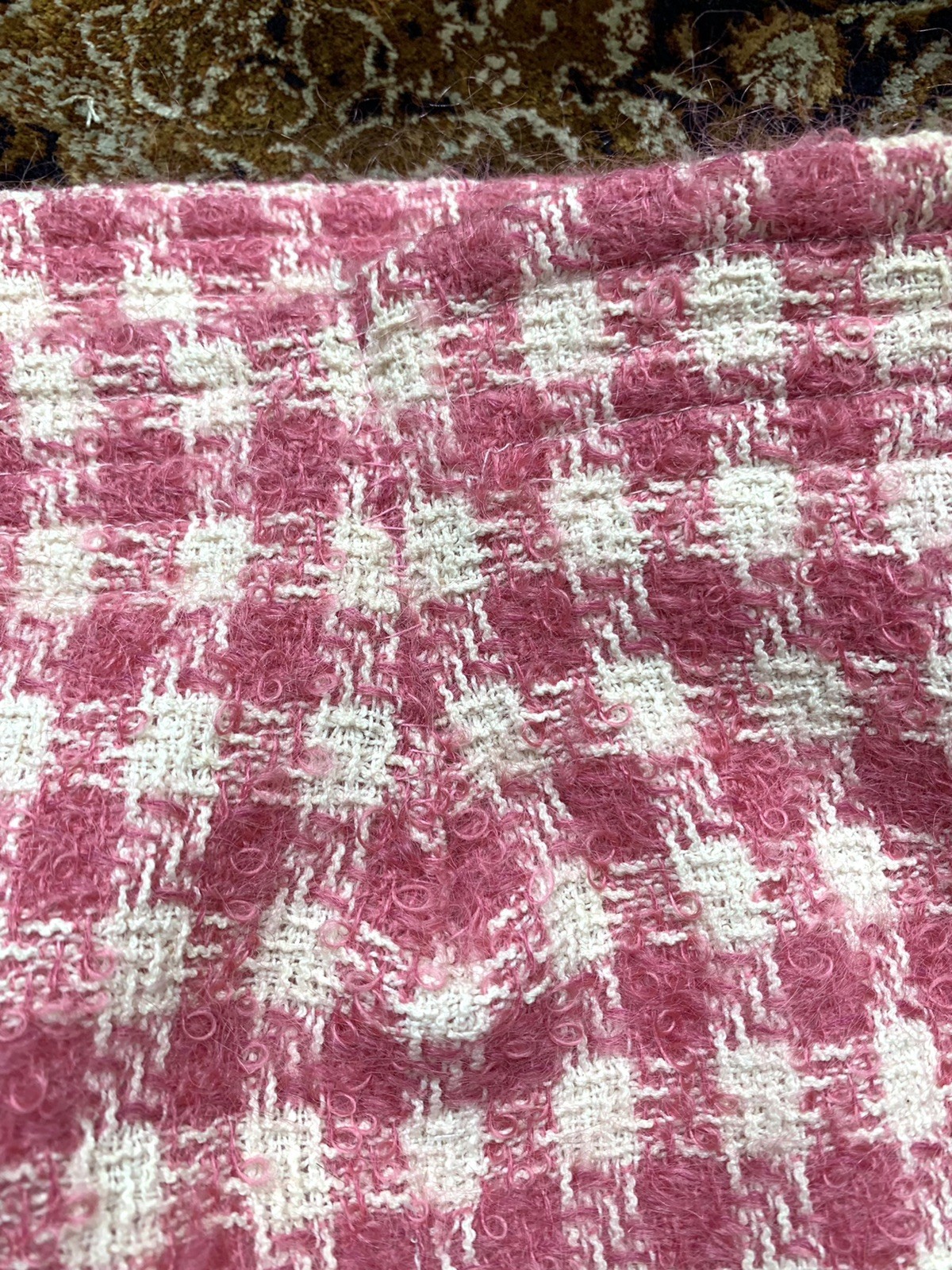 Vtg Courreges Skirt Suit Mohair Boucle Tweed Pink White Checks Womens 40 France