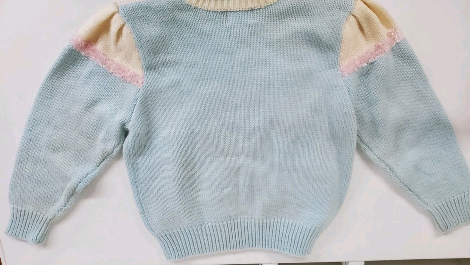 Jaclyn Smith Vintage Sweater Chunky Beaded 80’s White Blue Pink LARGE