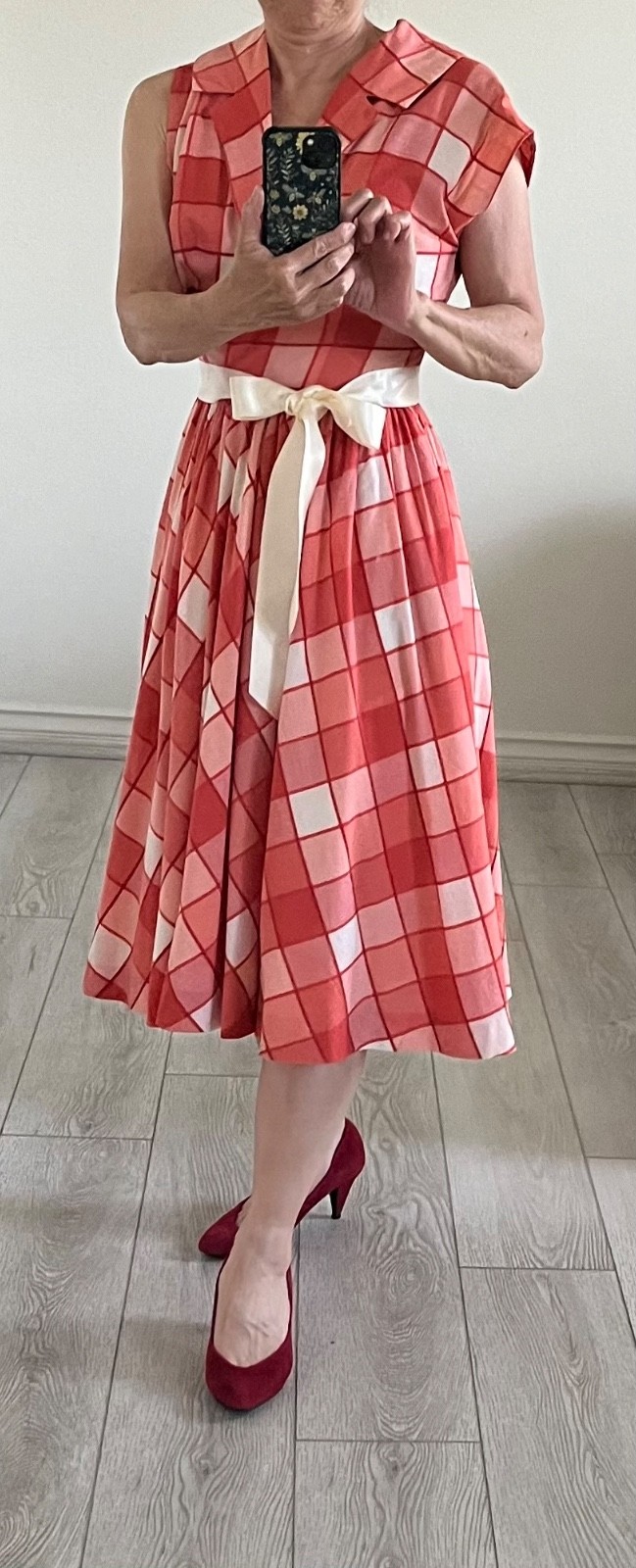 Vintage Orange checkered Donna Reed cotton dress size 4