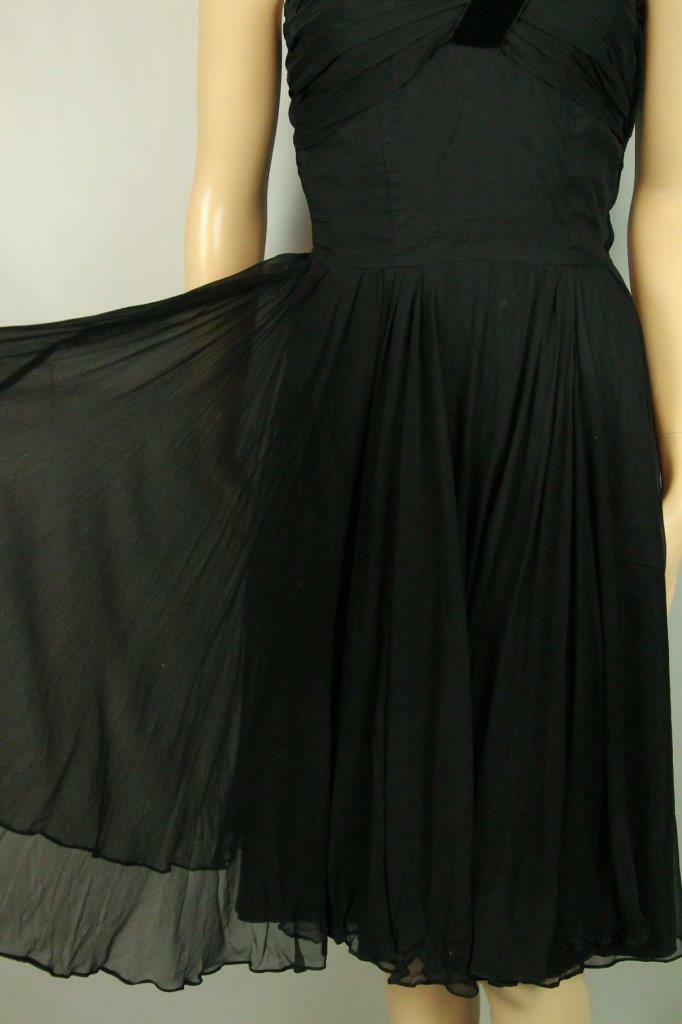 Vtg 50s Chiffon Organza Fit Flare Rockabilly Full Skirt Cocktail Party Dress S