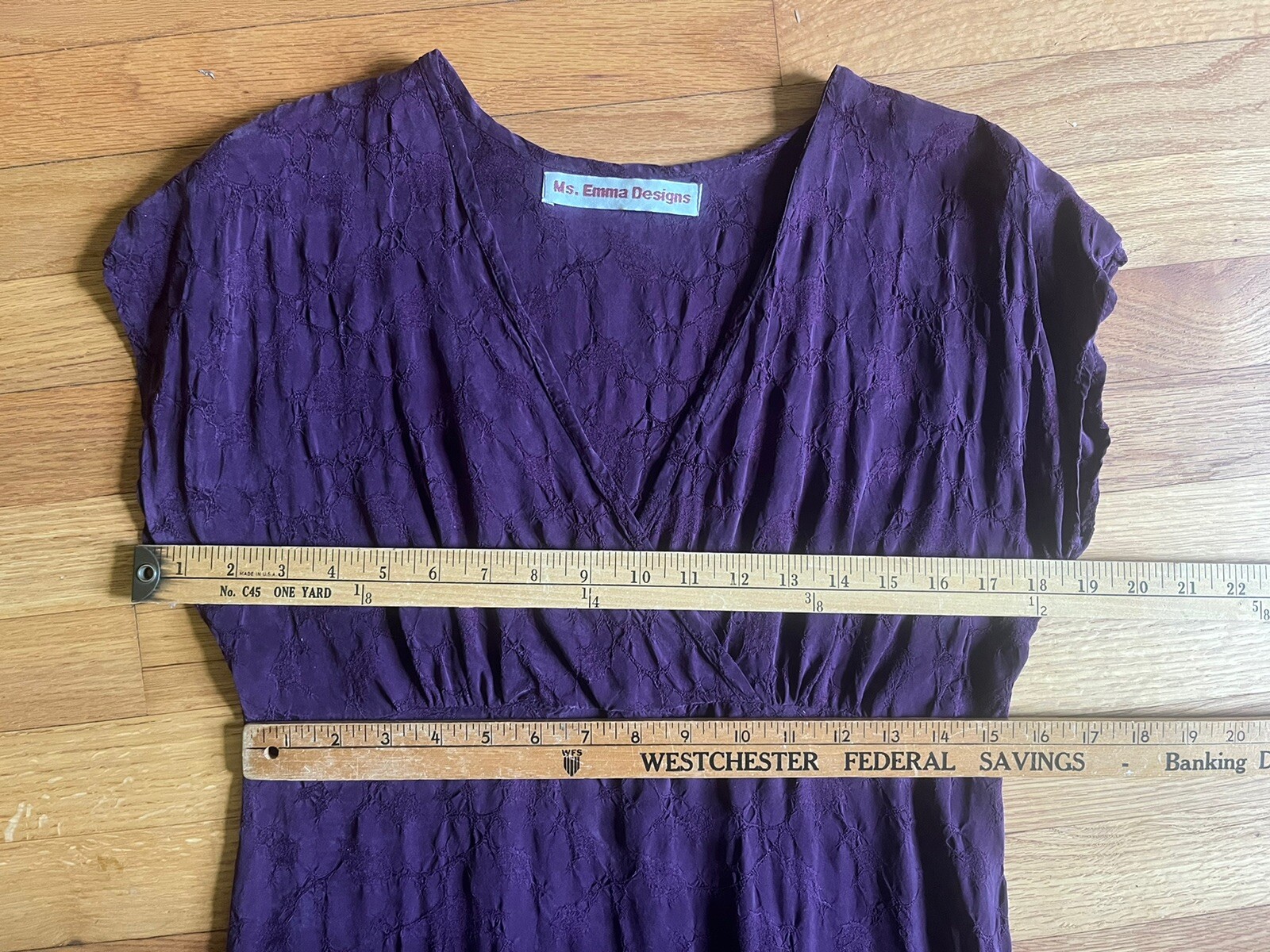Ms. Emma Designs Handcrafted Sheath Dress Purple Textured Rayon Empire Waist M