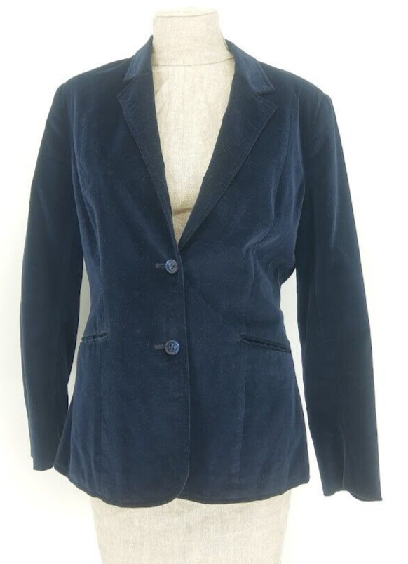 Vintage Present Co Womens Button Up Blazer Size 13/14 Velour Jacket Navy Blue