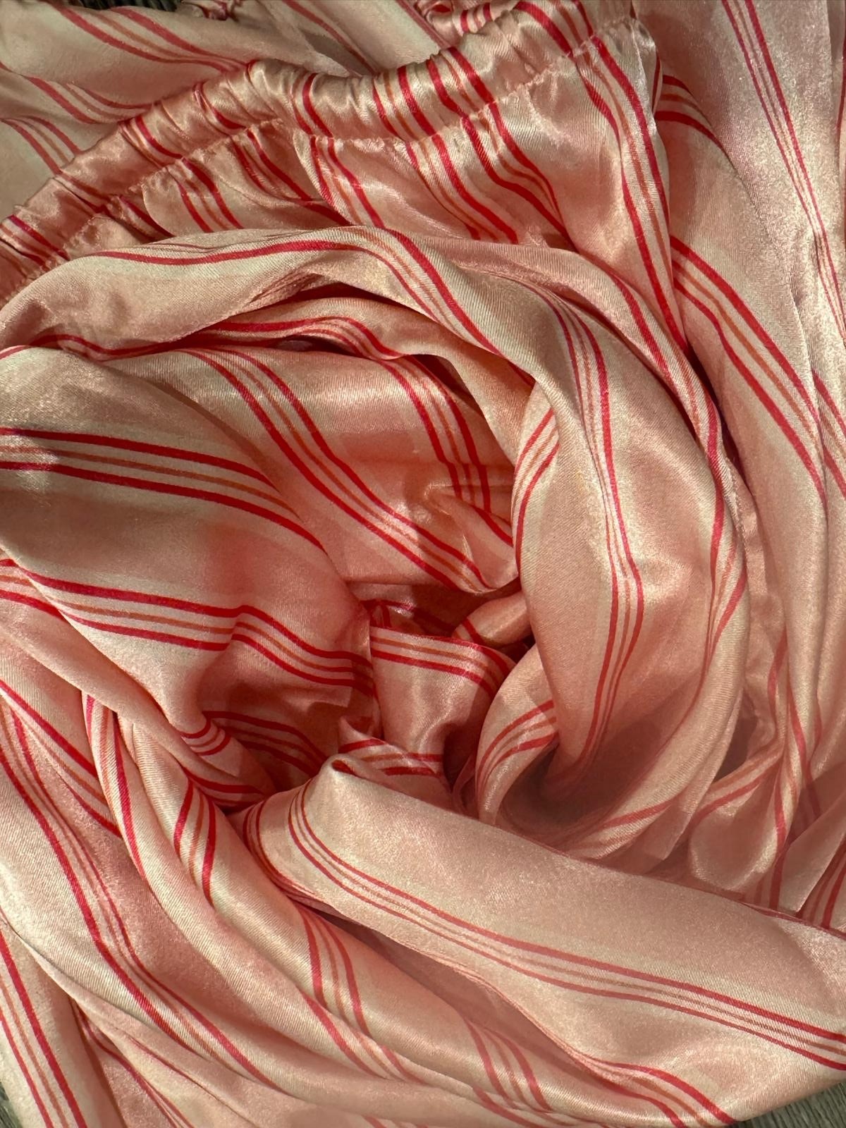 VTG 80’s CRUZ Pink/Red Striped Satin Elastic Waist Laced Cuffs Pajama Pants L