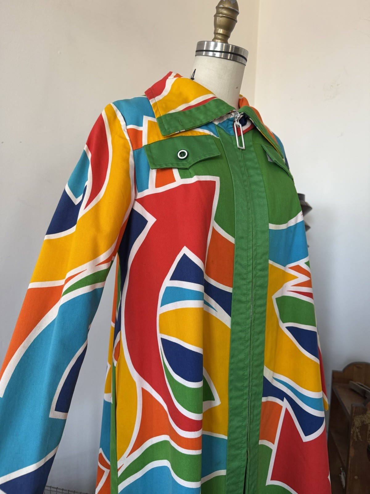 60s Mod Psychedelic Pop Art Print A-Line Swing Coat/ Statement Jacket/Mini Dress