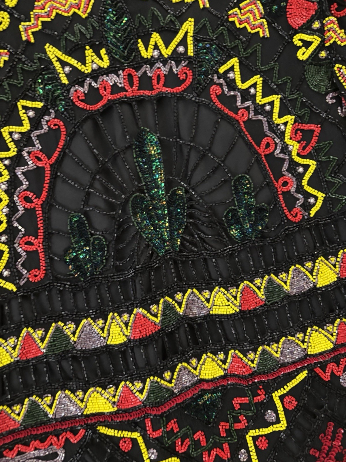 Vintage Beaded Sequin Cropped Trophy Jacket Bolero Southwestern Cactus Mexico