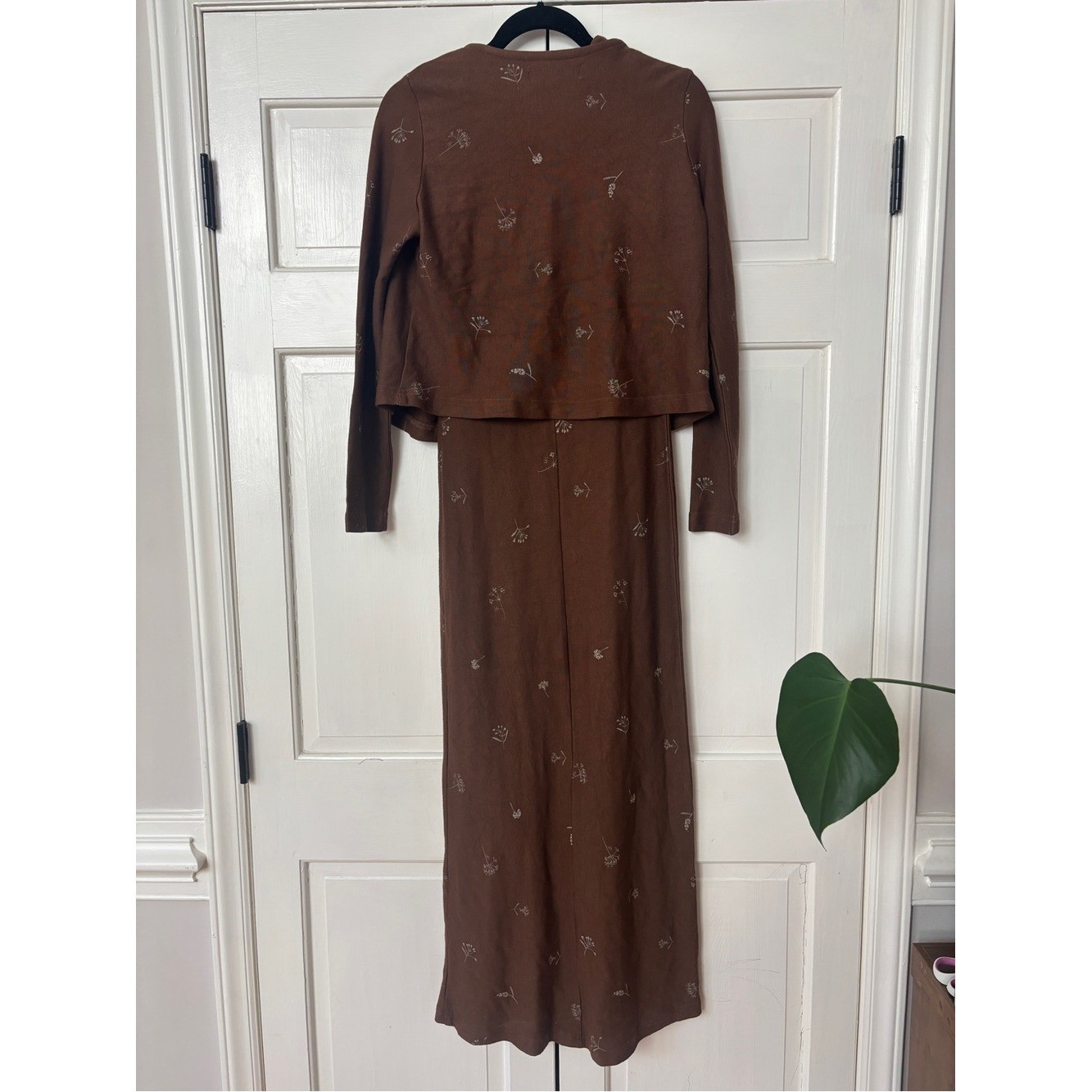 Vintage Potato Clothing Brown Maxi Dress Matchin Cardigan Cottagecore Size Small