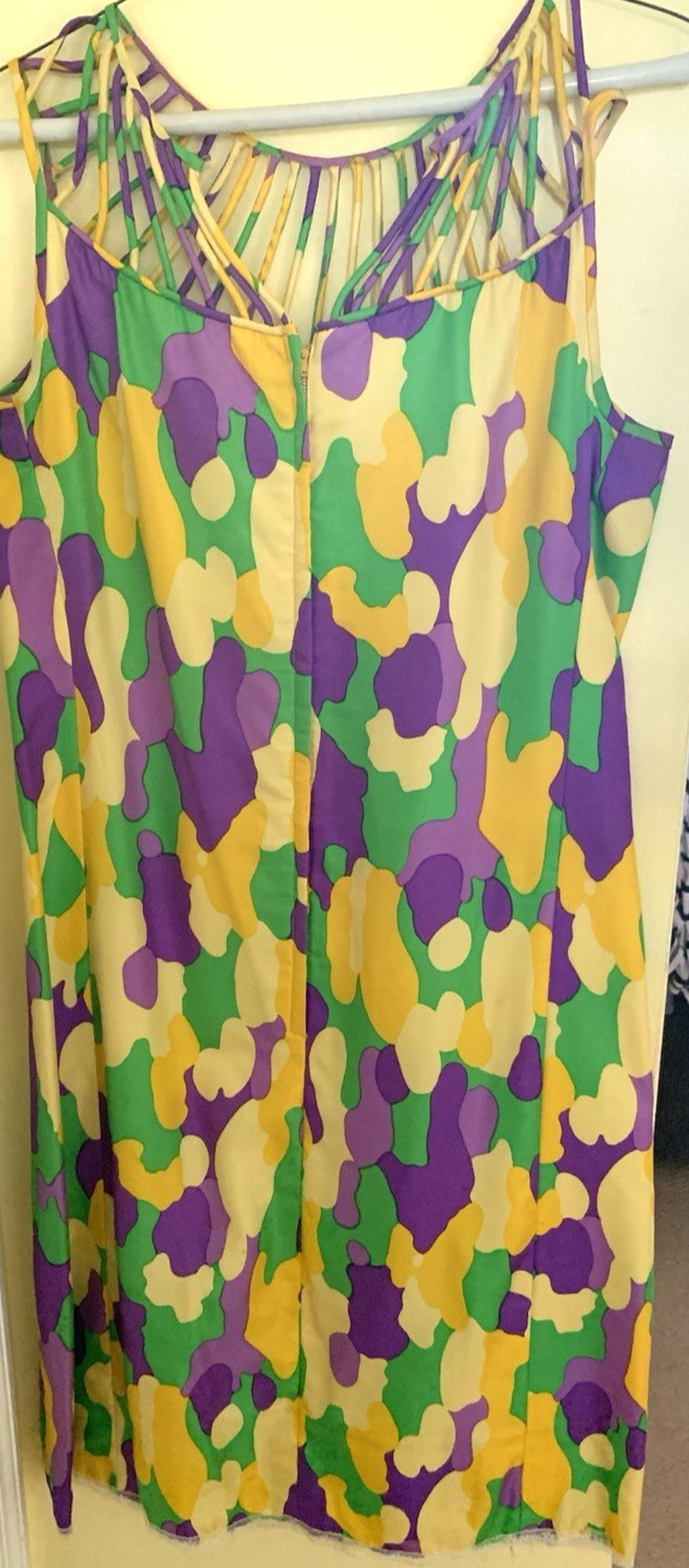 Vintage Lilly Pulitzer Silk Cotton Shift Dress Woven Lattice Neckline Sz 12