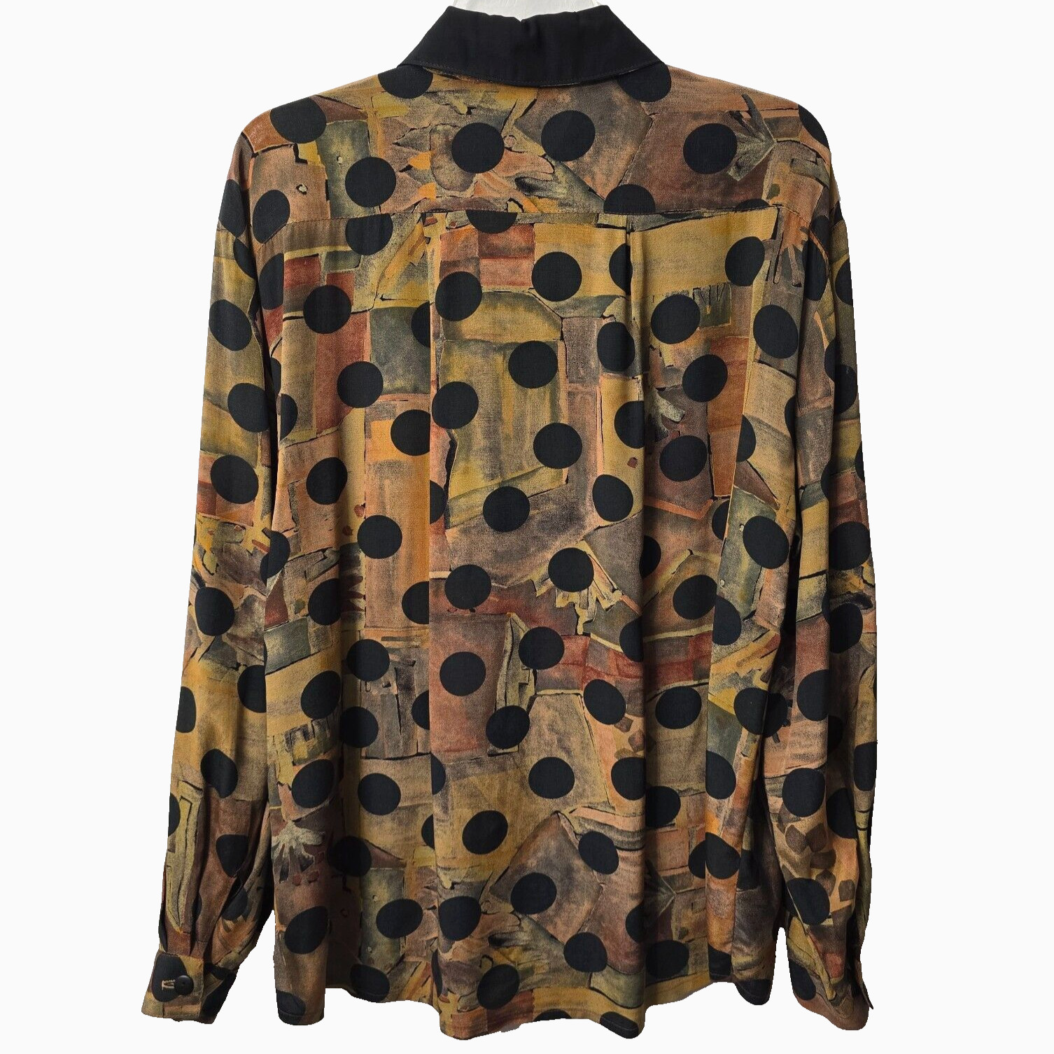 Vintage Polka Dot Blouse Top 8 M Semi Sheer Lagenlook Black Multicolor Rayon 80s