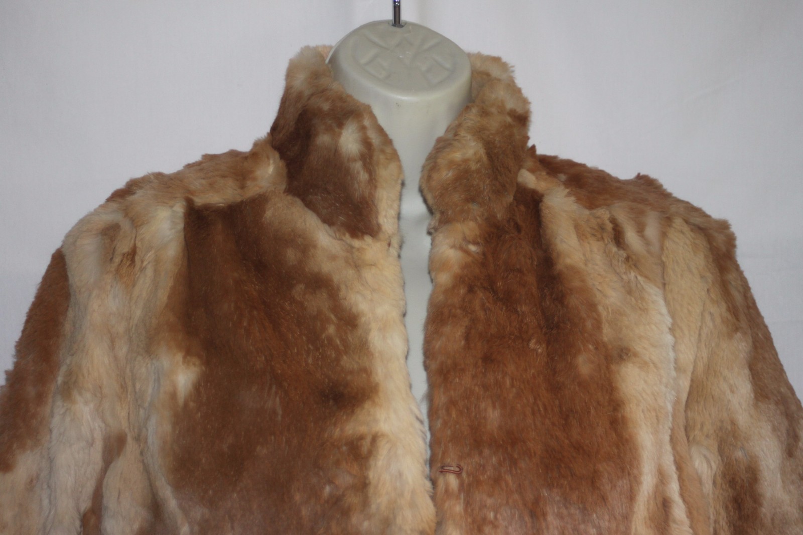 Vtg Fur Coat Rabbit Real Soft Plush Lined Genuine Brown Tan Pockets Retro Mod S