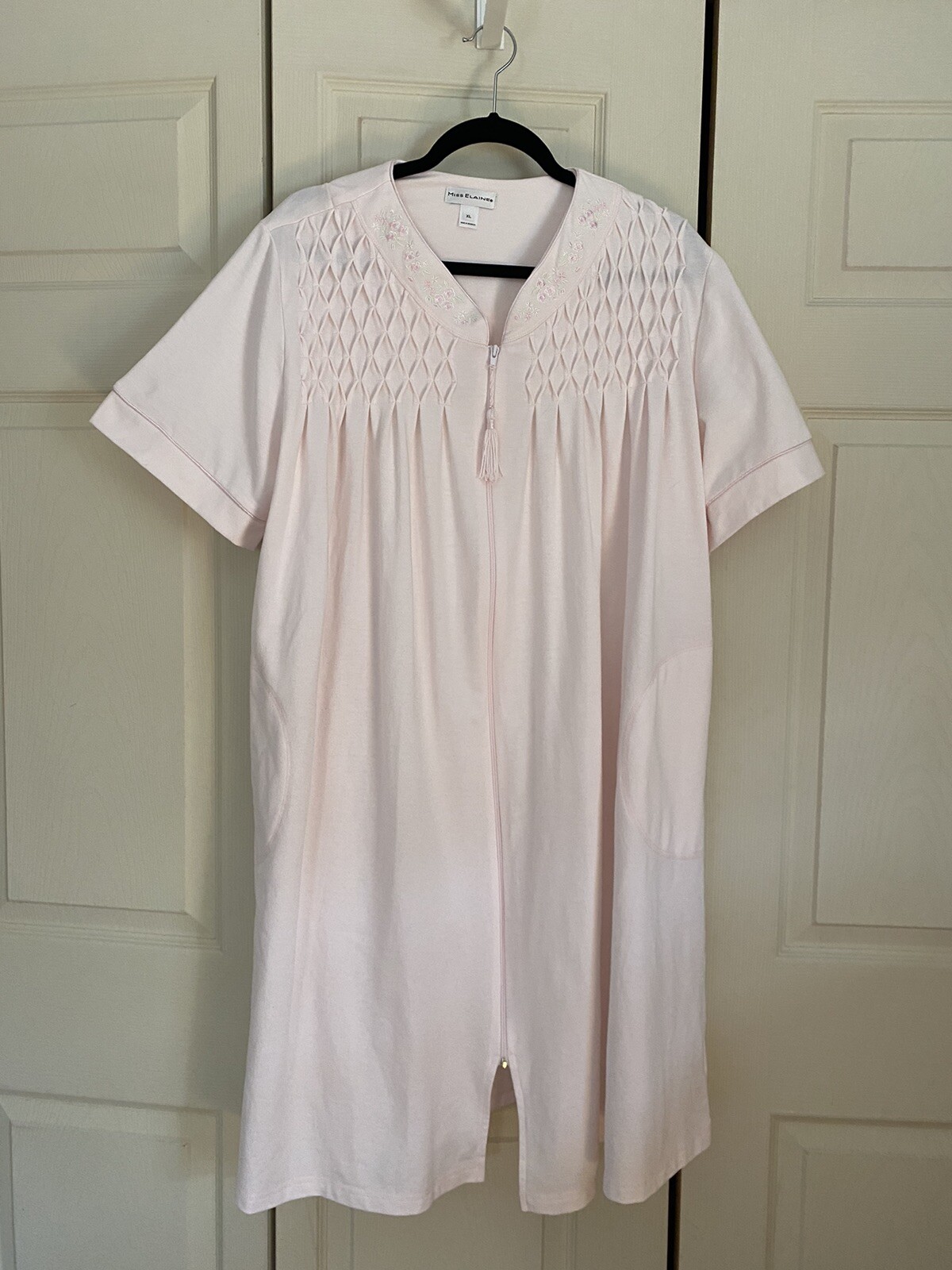 Vth Miss Elaine full zip bath Robe House Dress Pockets Light Pink XL Cotton