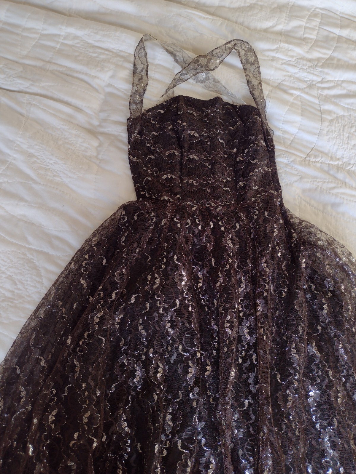 VTG 50s Lace Prom Dress Nip Waist Full Skirt Pinup Whimsigoth Mid Century 60s